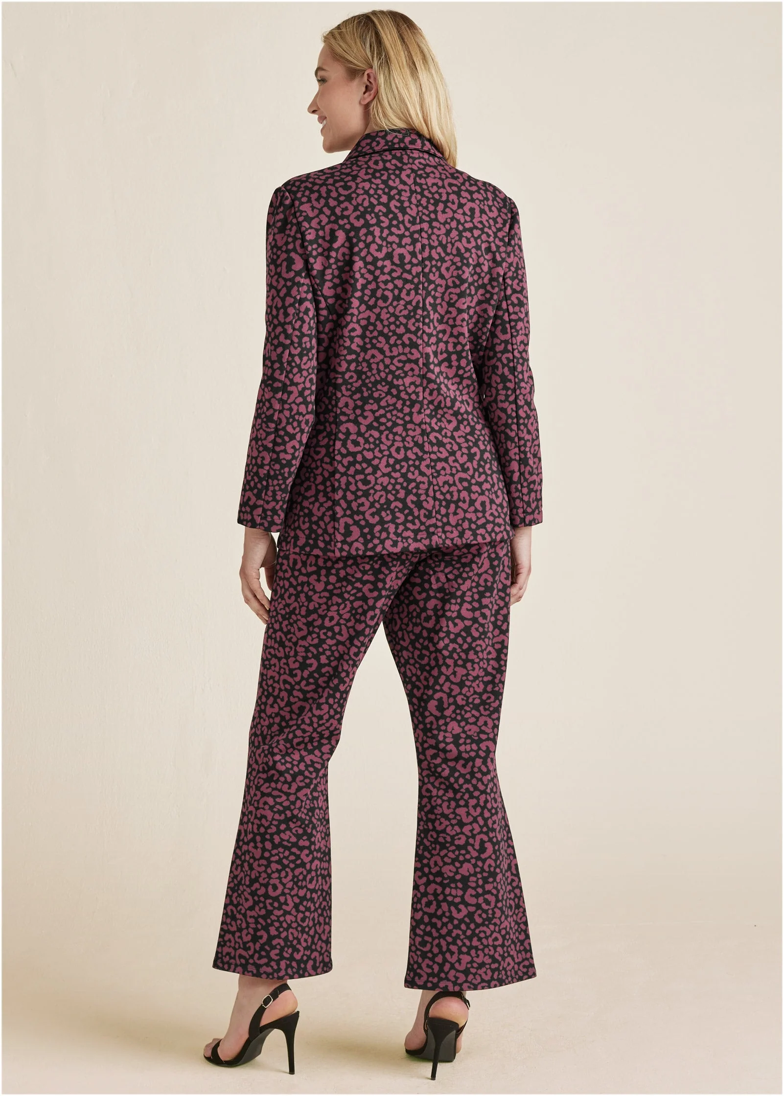 Leopard Kick Flare Suit Set - Wine - Image 8