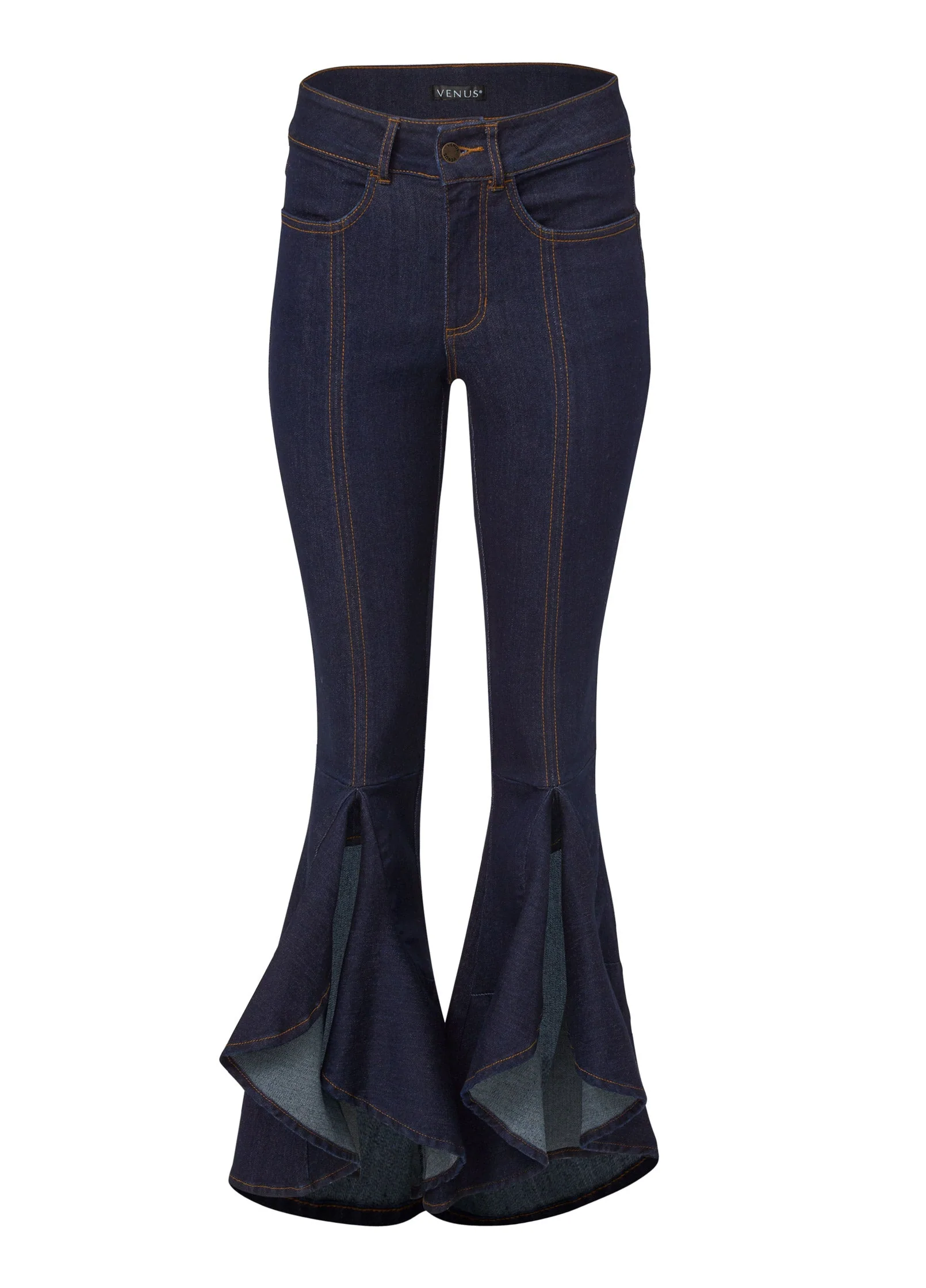 Ruffle Slit Hem Jeans - Indigo Blue - Image 7