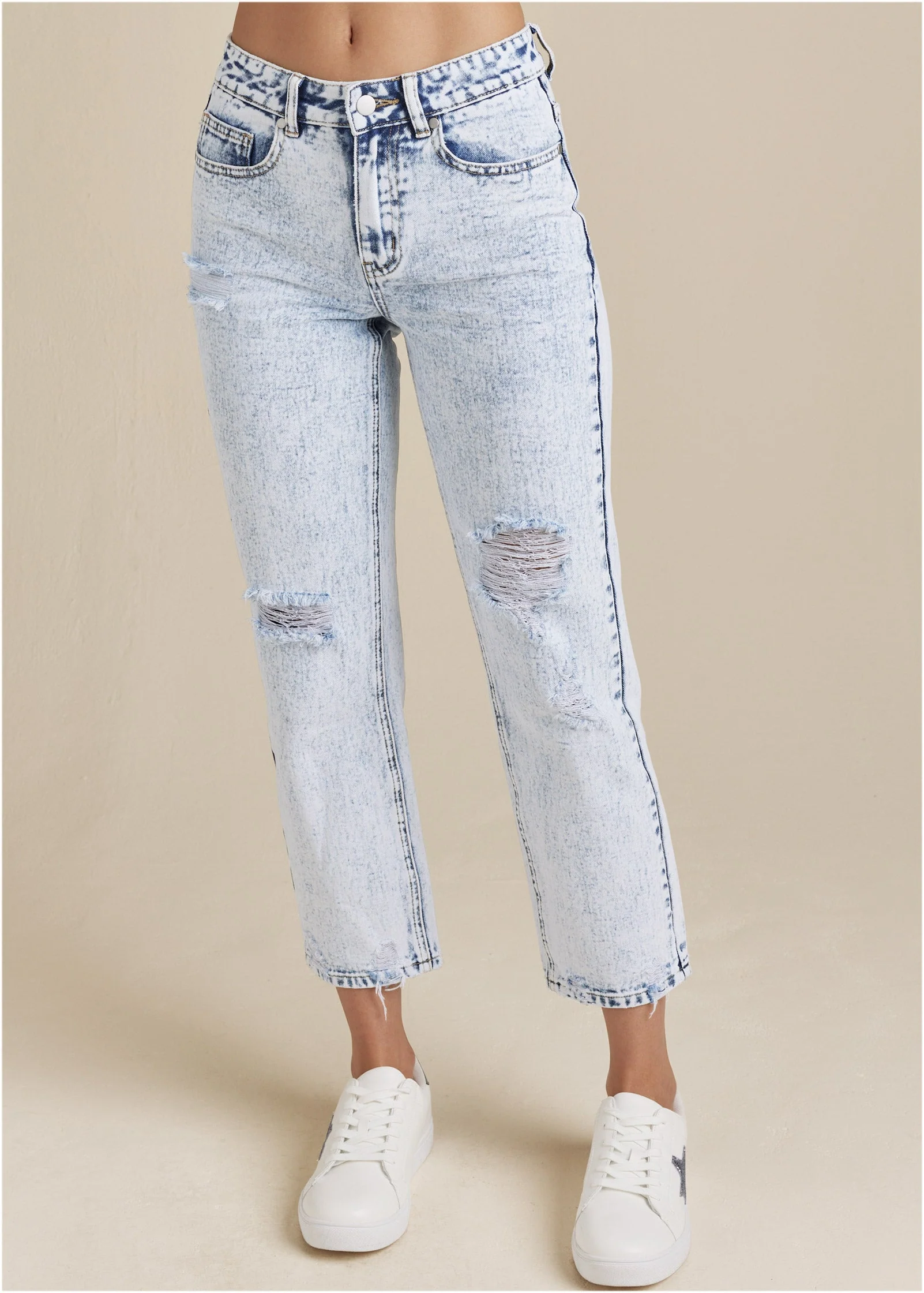 Stove Pipe Distressed Jeans - Acid Wash - Image 2