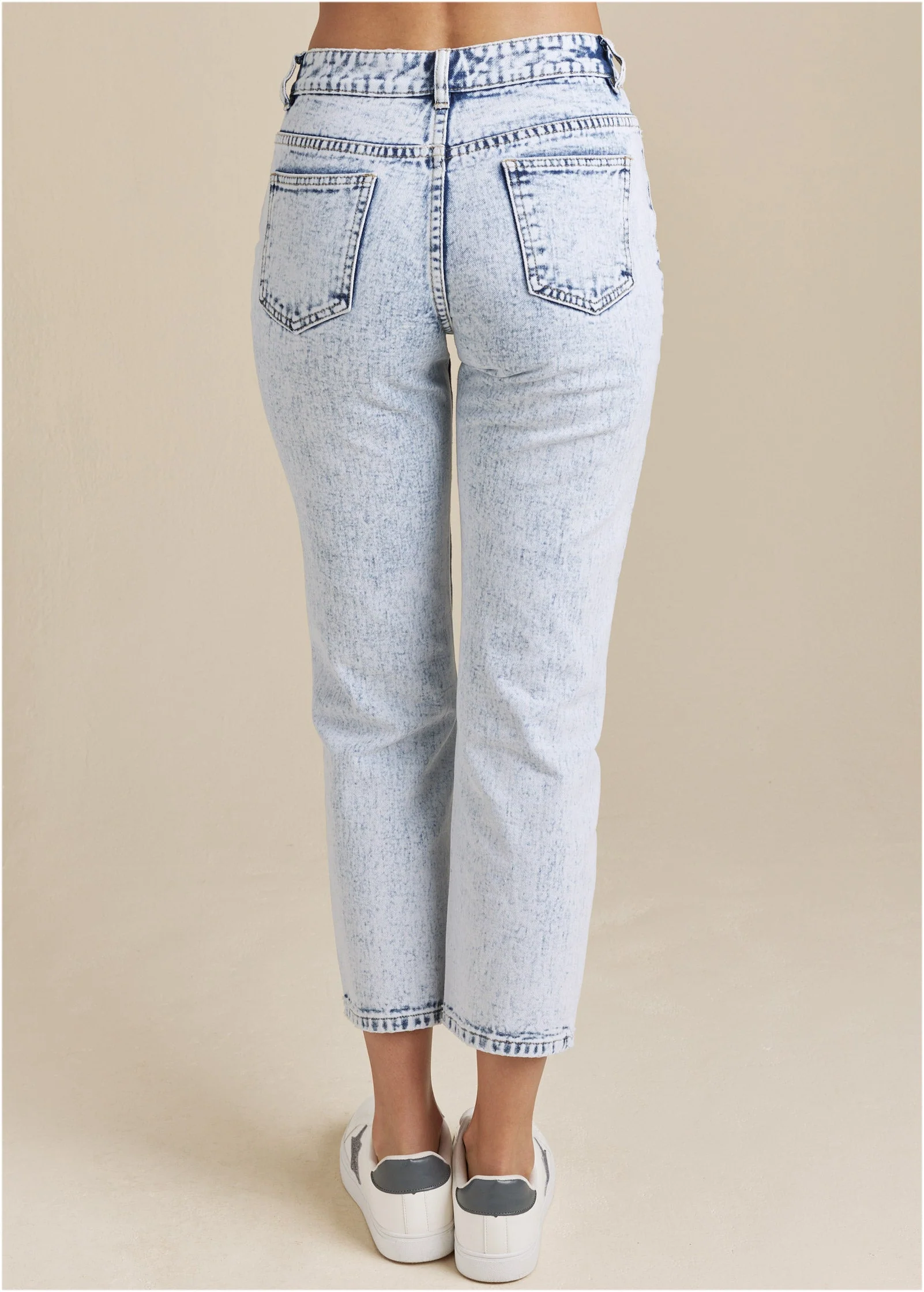 Stove Pipe Distressed Jeans - Acid Wash - Image 3