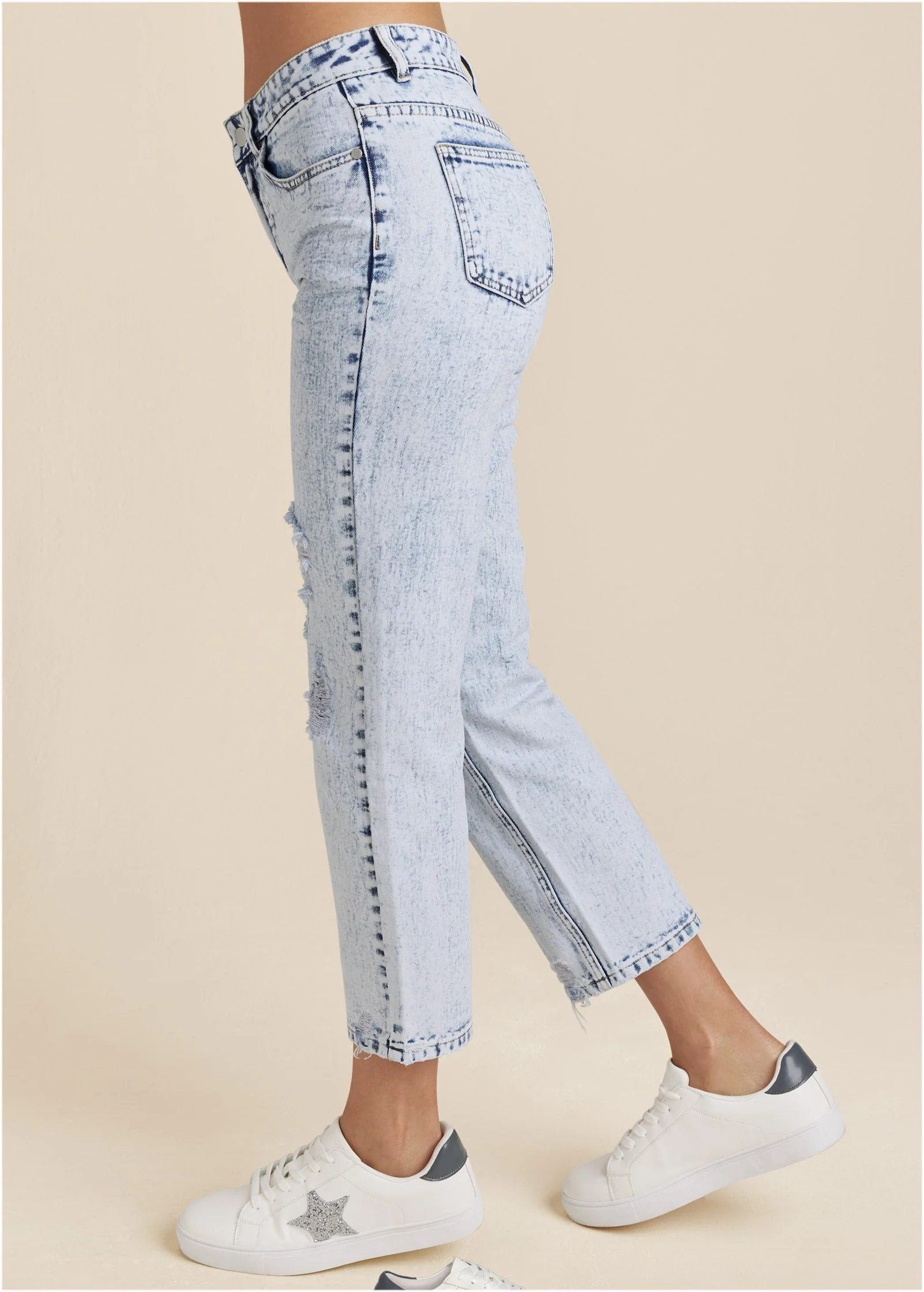 Stove Pipe Distressed Jeans - Acid Wash - Image 4