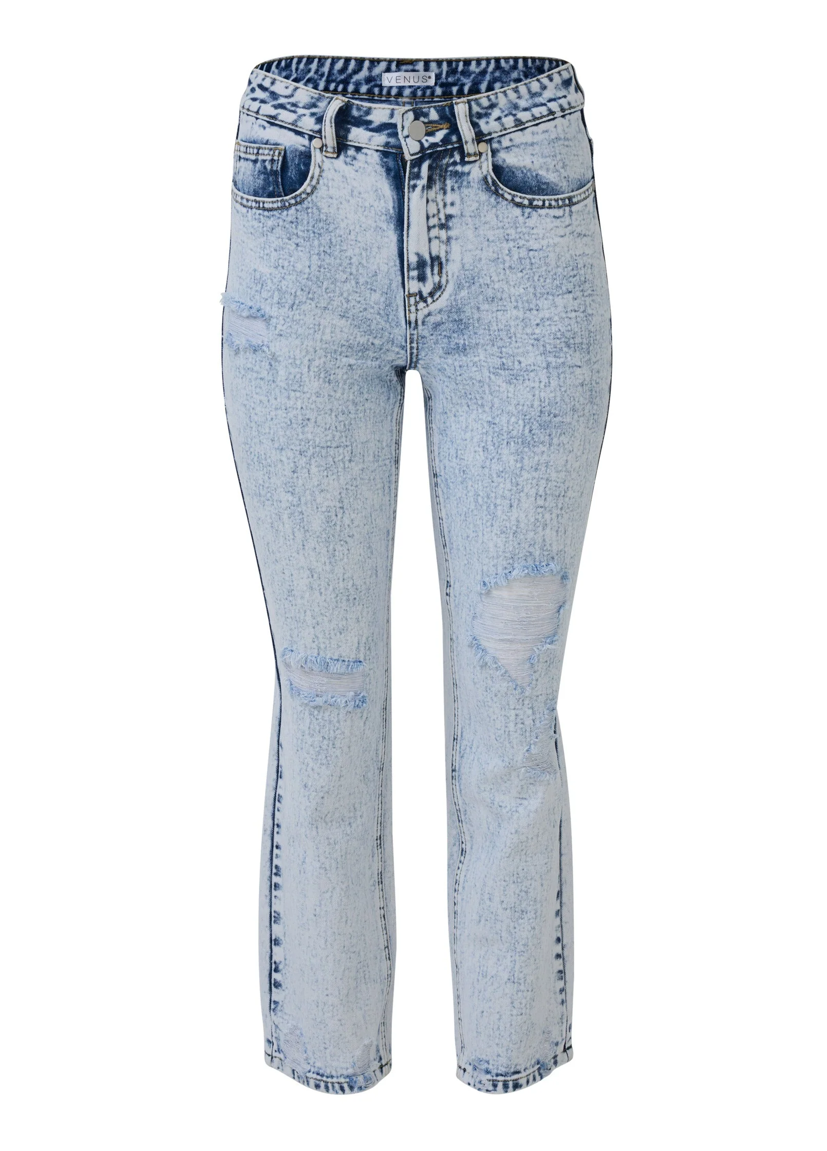 Stove Pipe Distressed Jeans - Acid Wash - Image 7