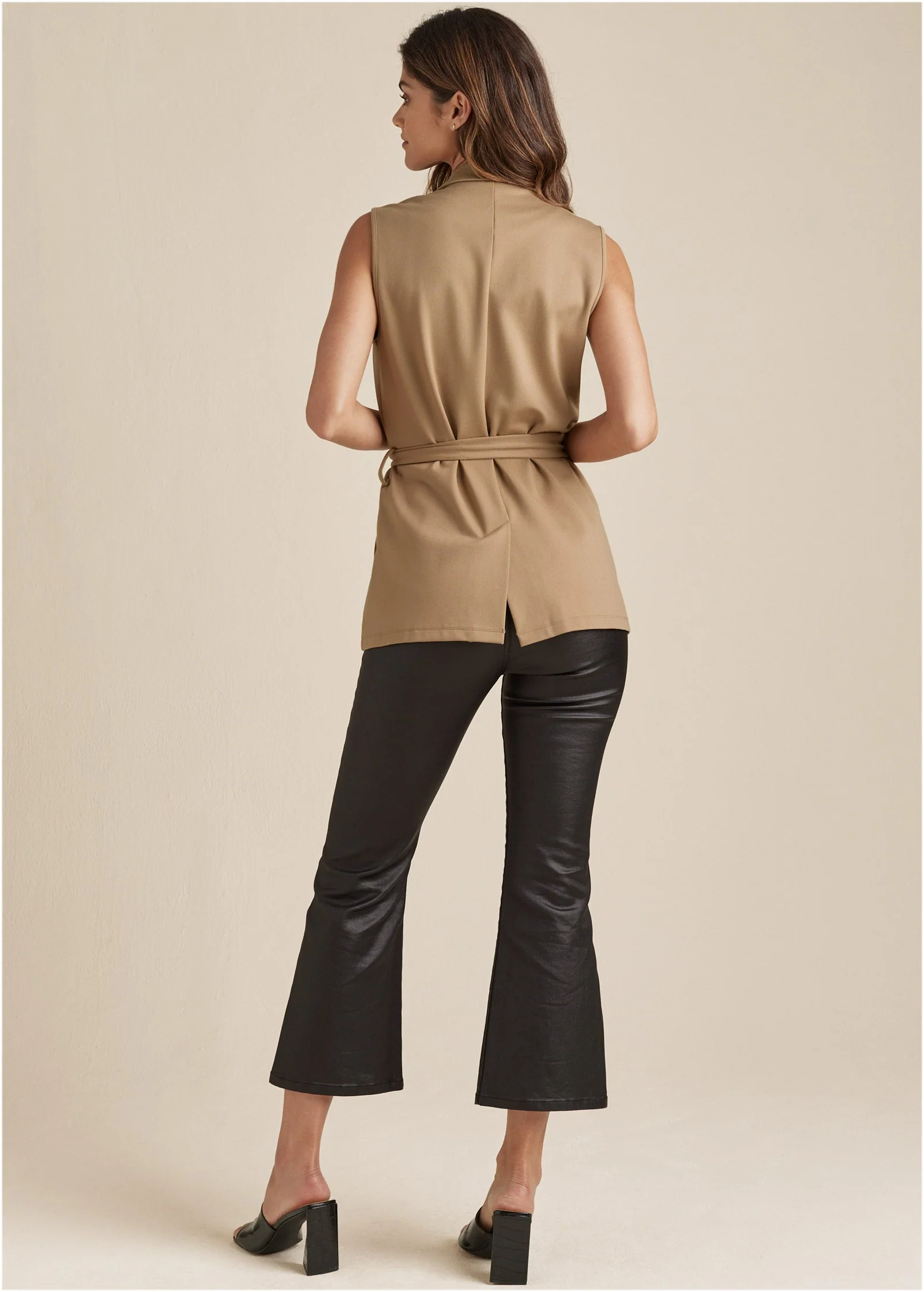 Sleeveless Blazer Short Set - Camel - Image 8