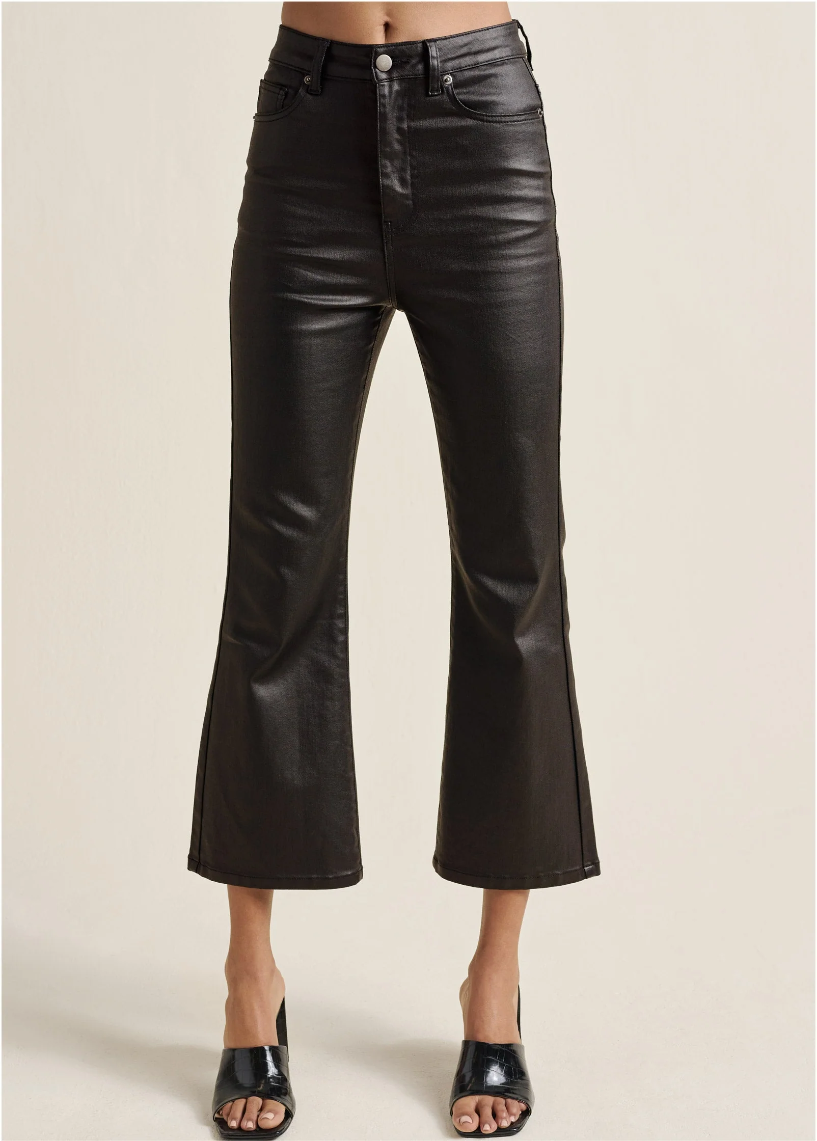 Coated Kick Flare Jeans - Jet Black - Image 2
