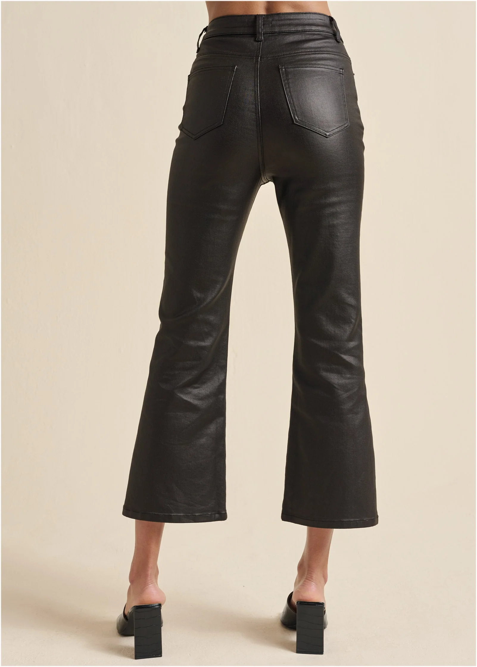 Coated Kick Flare Jeans - Jet Black - Image 3