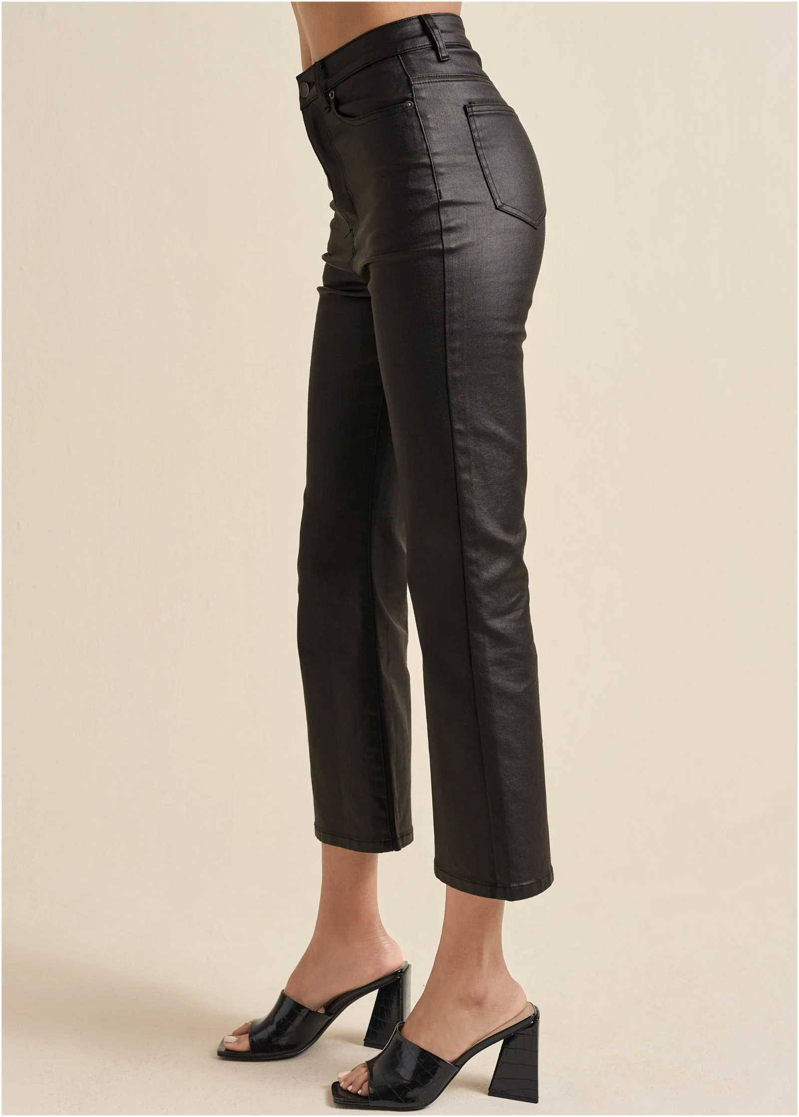 Coated Kick Flare Jeans - Jet Black - Image 4
