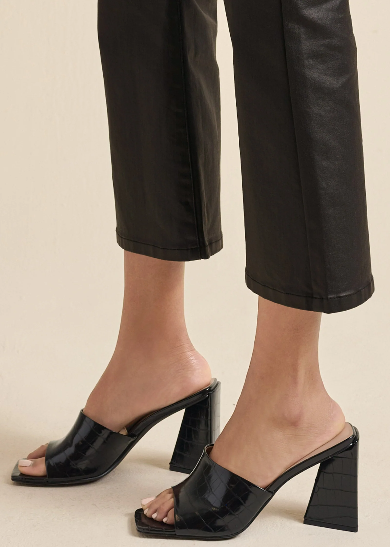 Coated Kick Flare Jeans - Jet Black - Image 6