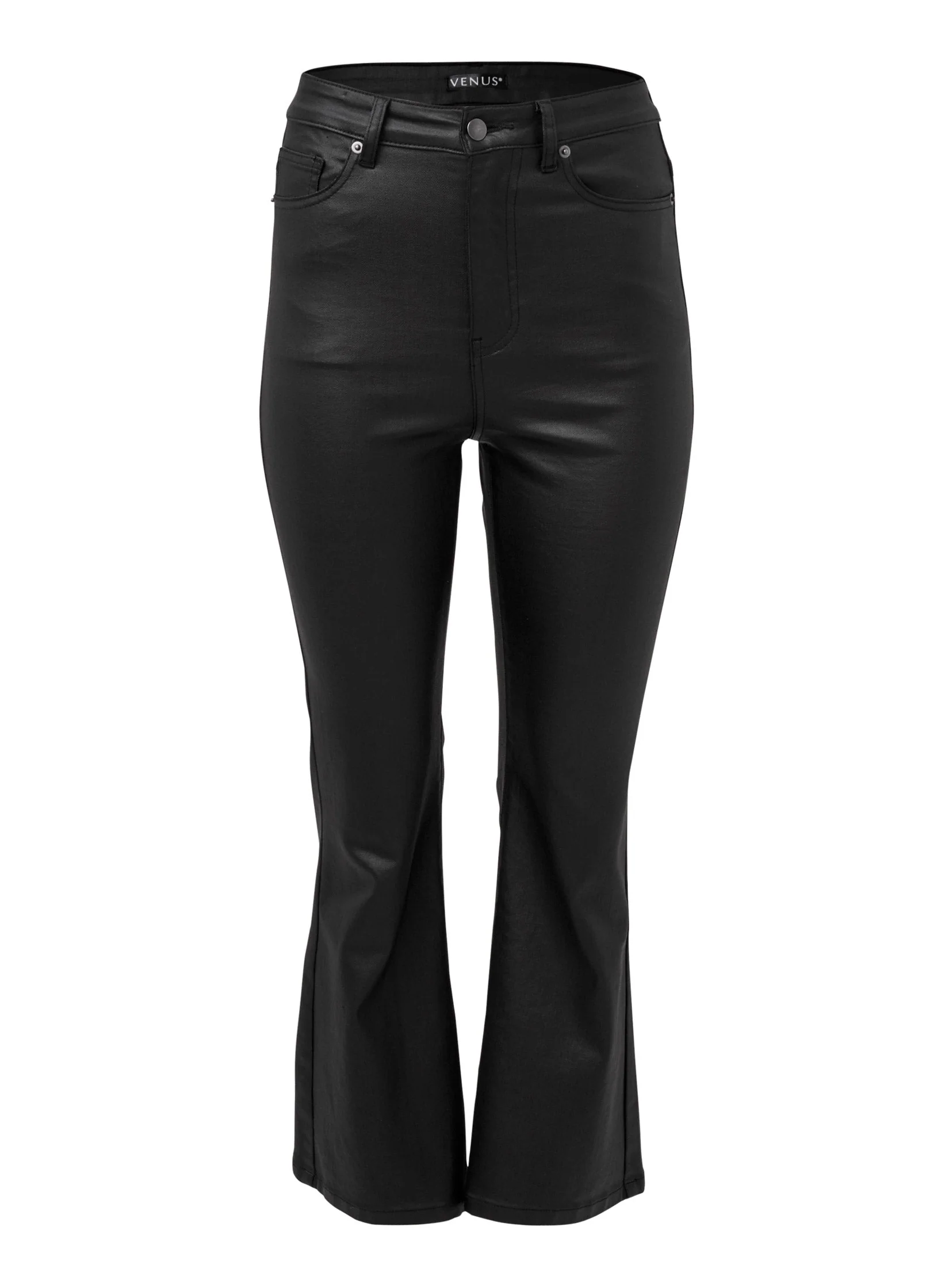 Coated Kick Flare Jeans - Jet Black - Image 7