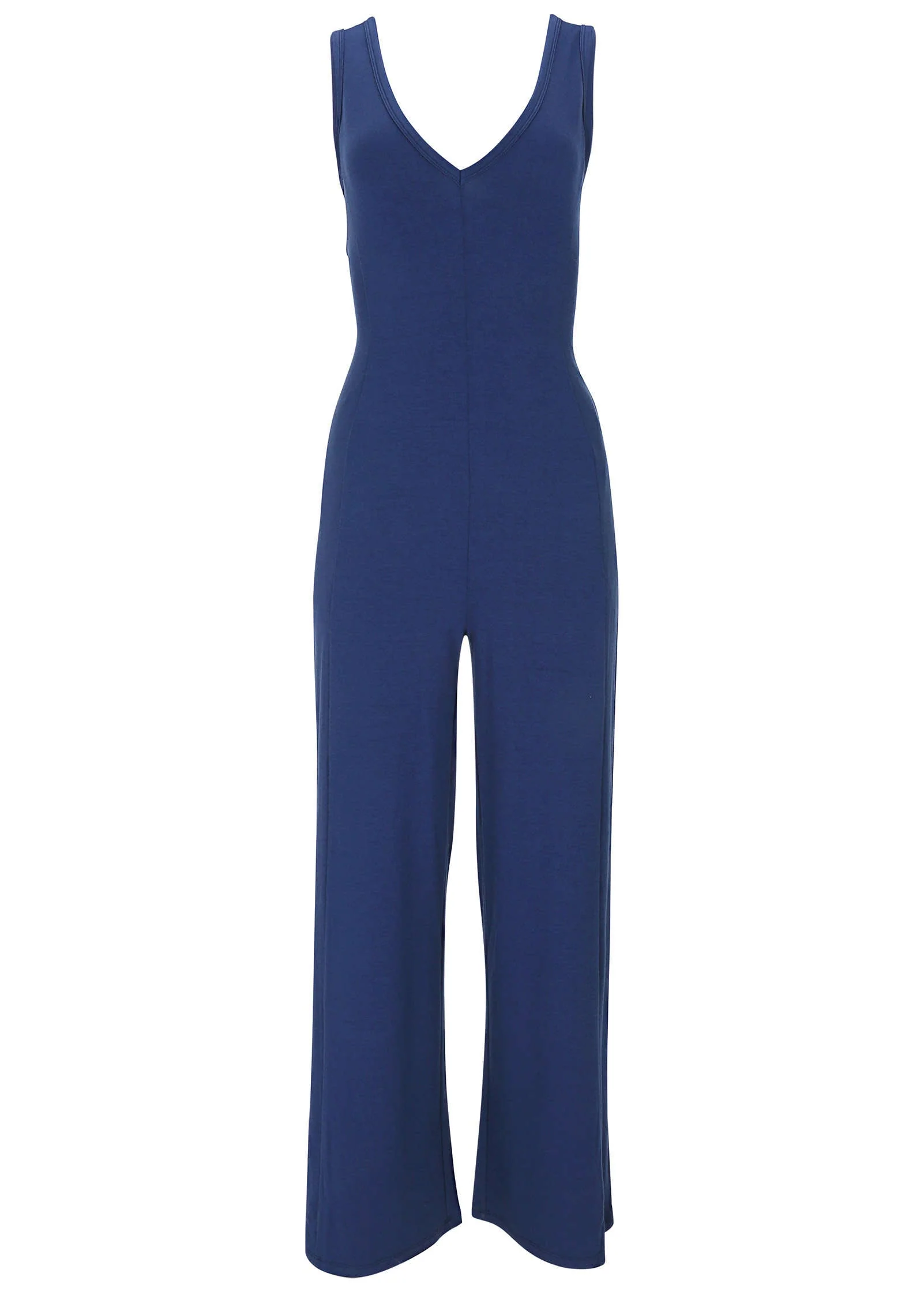 Relaxed V-Neck Jumpsuit - Dark Blue - Image 3