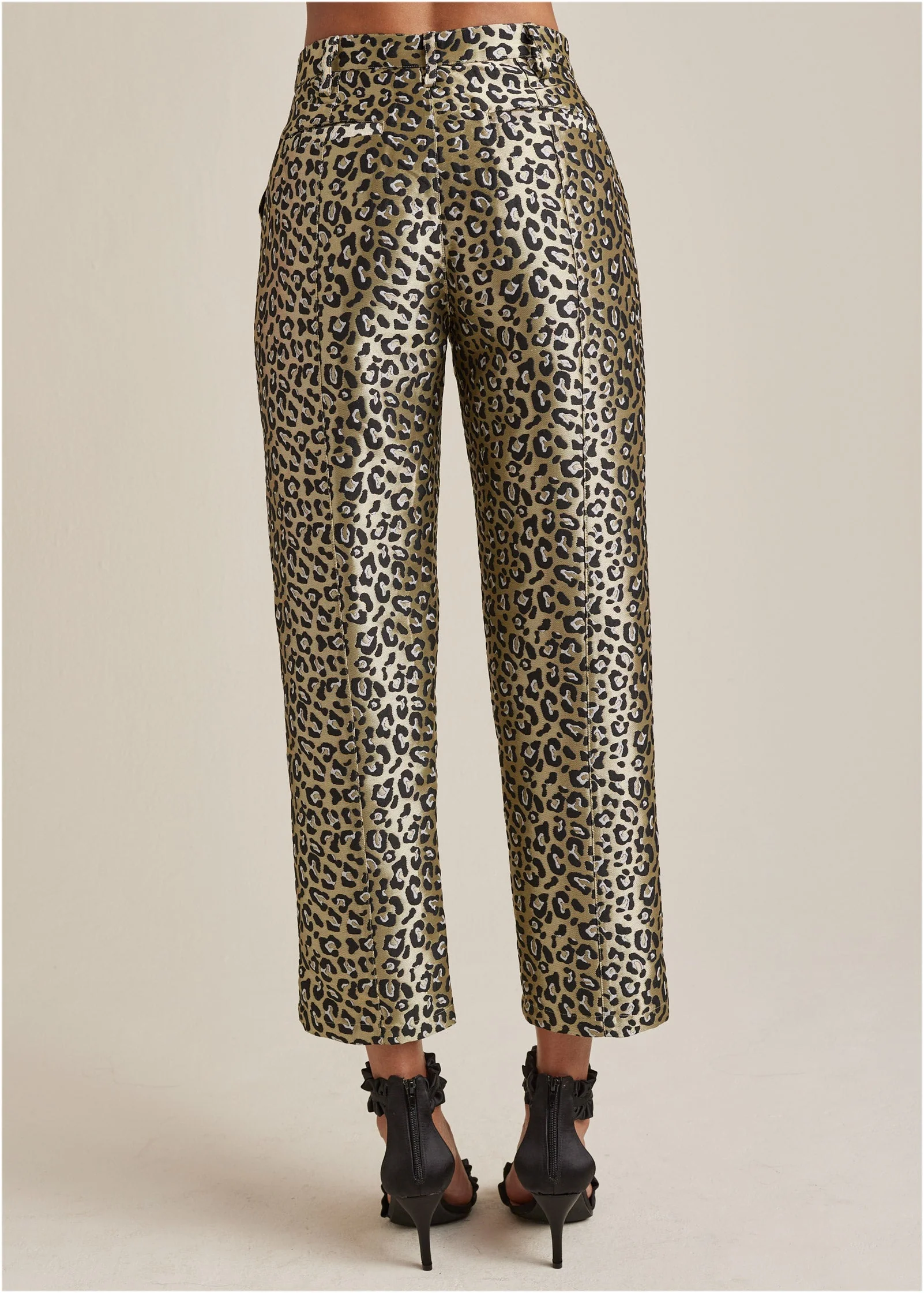Jacquard Slit Hem Pants - Black & Gold - Image 3