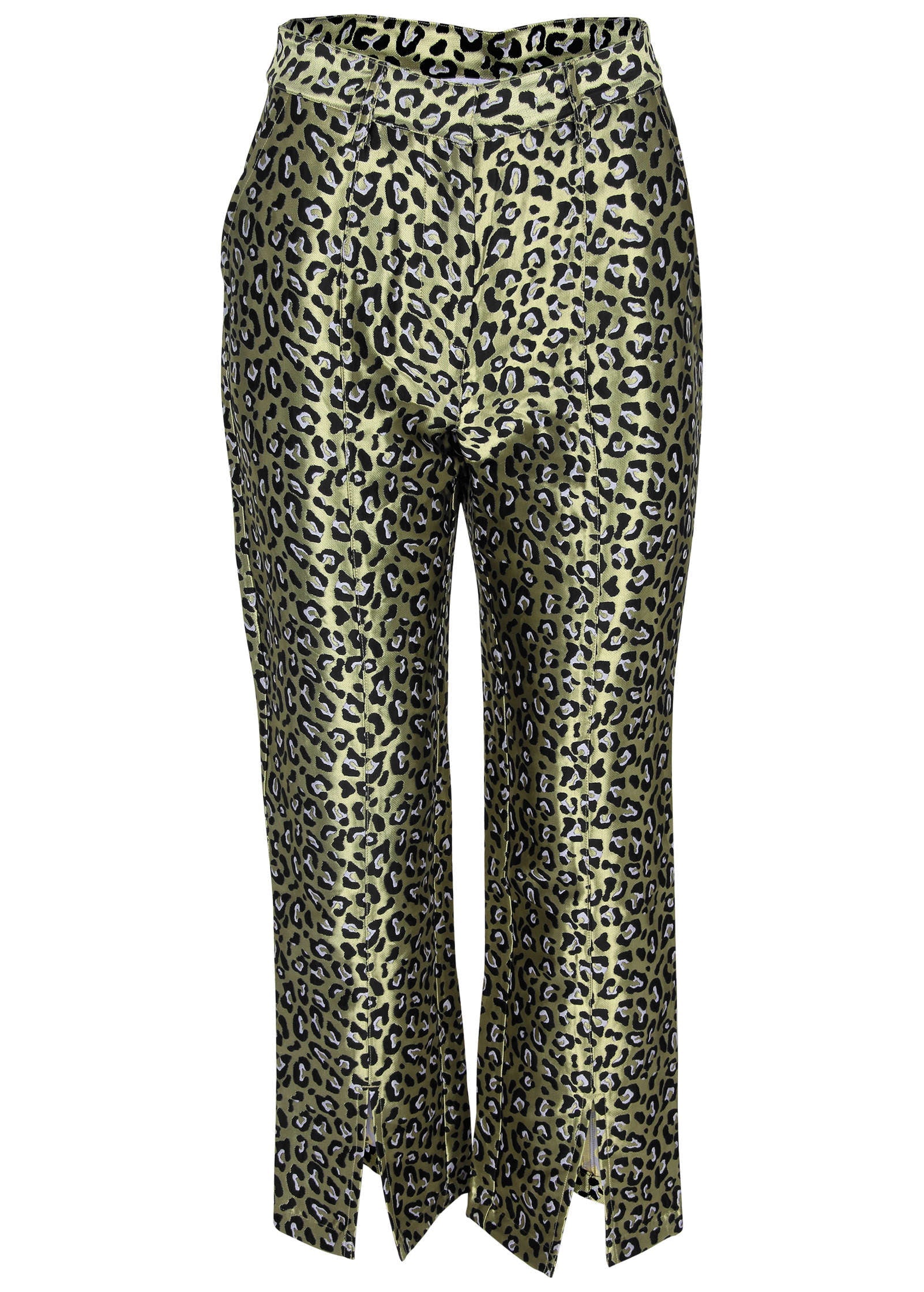 Jacquard Slit Hem Pants - Black & Gold - Image 5
