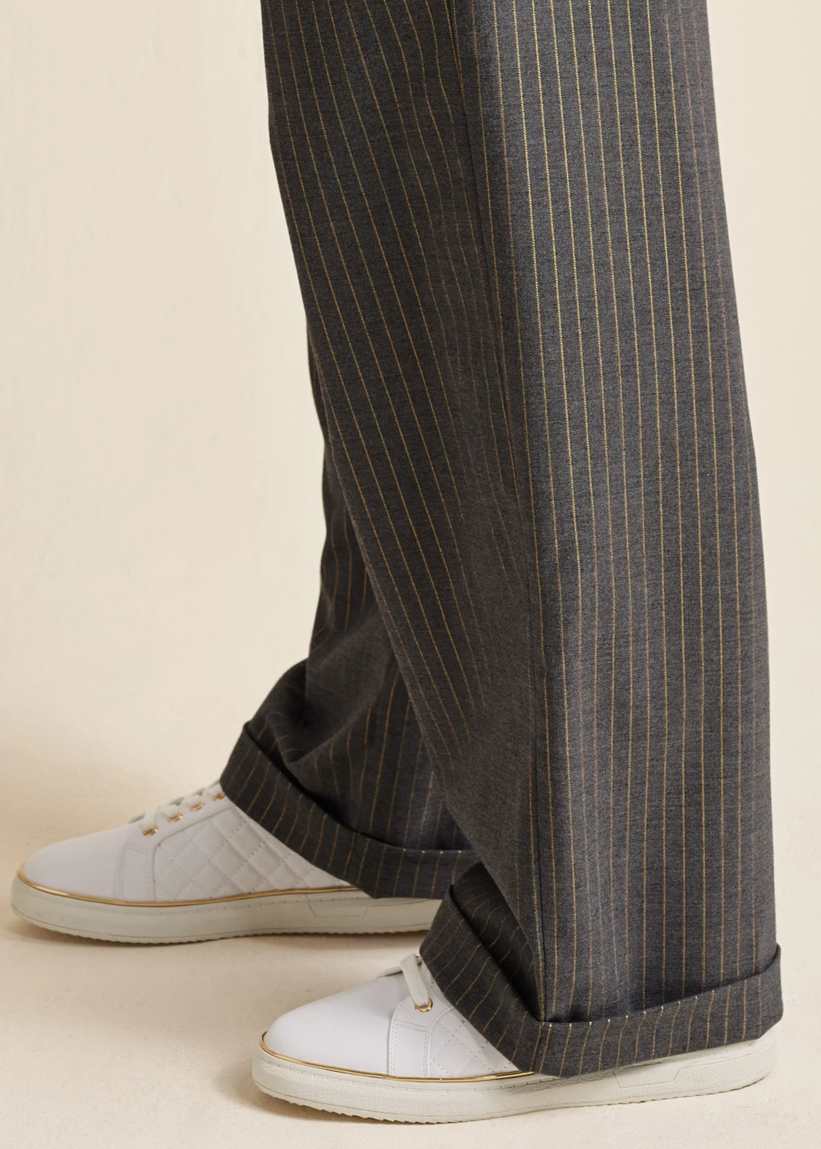 Stripe Wide Leg Trousers - Grey & Gold - Image 6