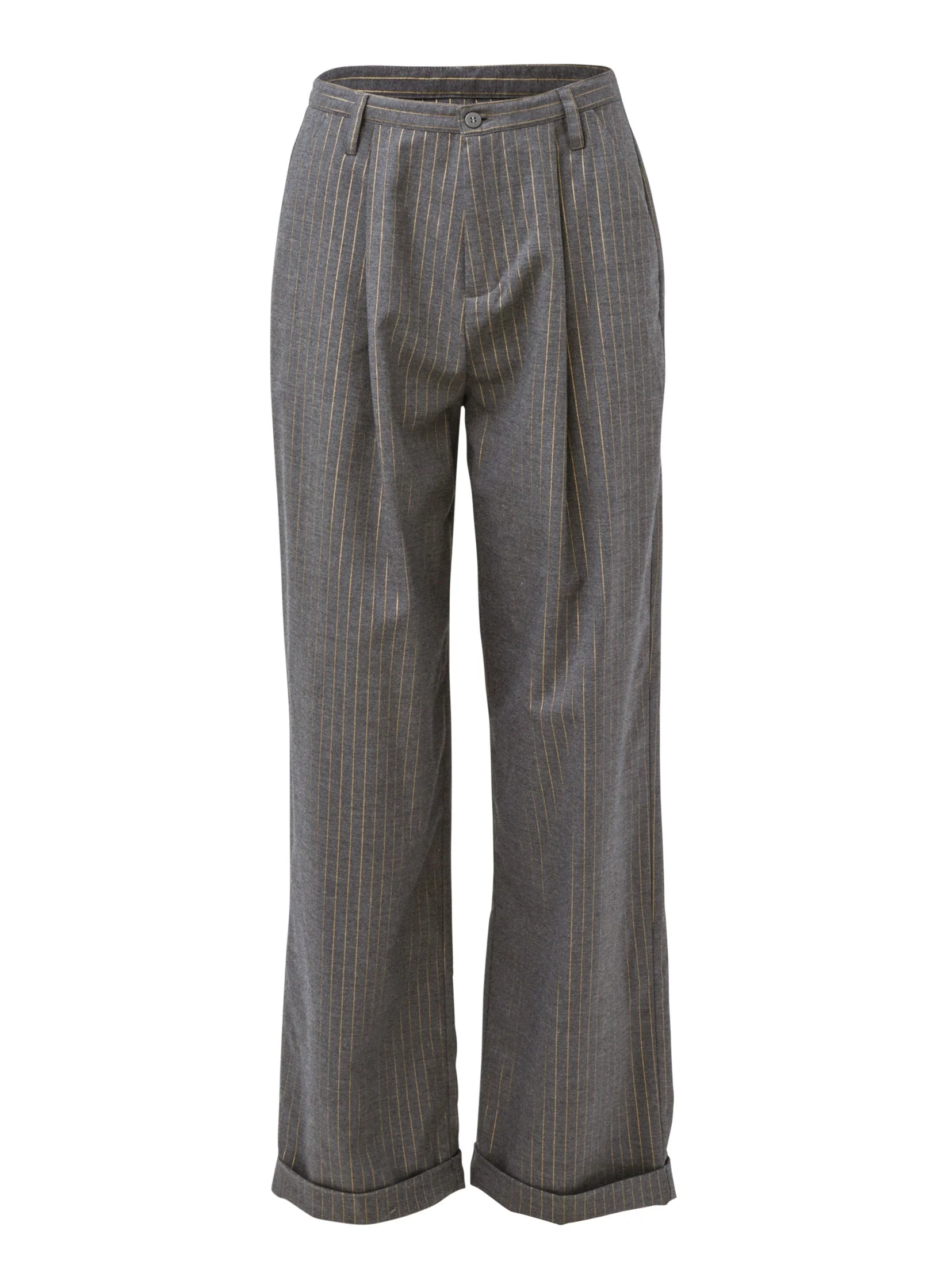 Stripe Wide Leg Trousers - Grey & Gold - Image 7