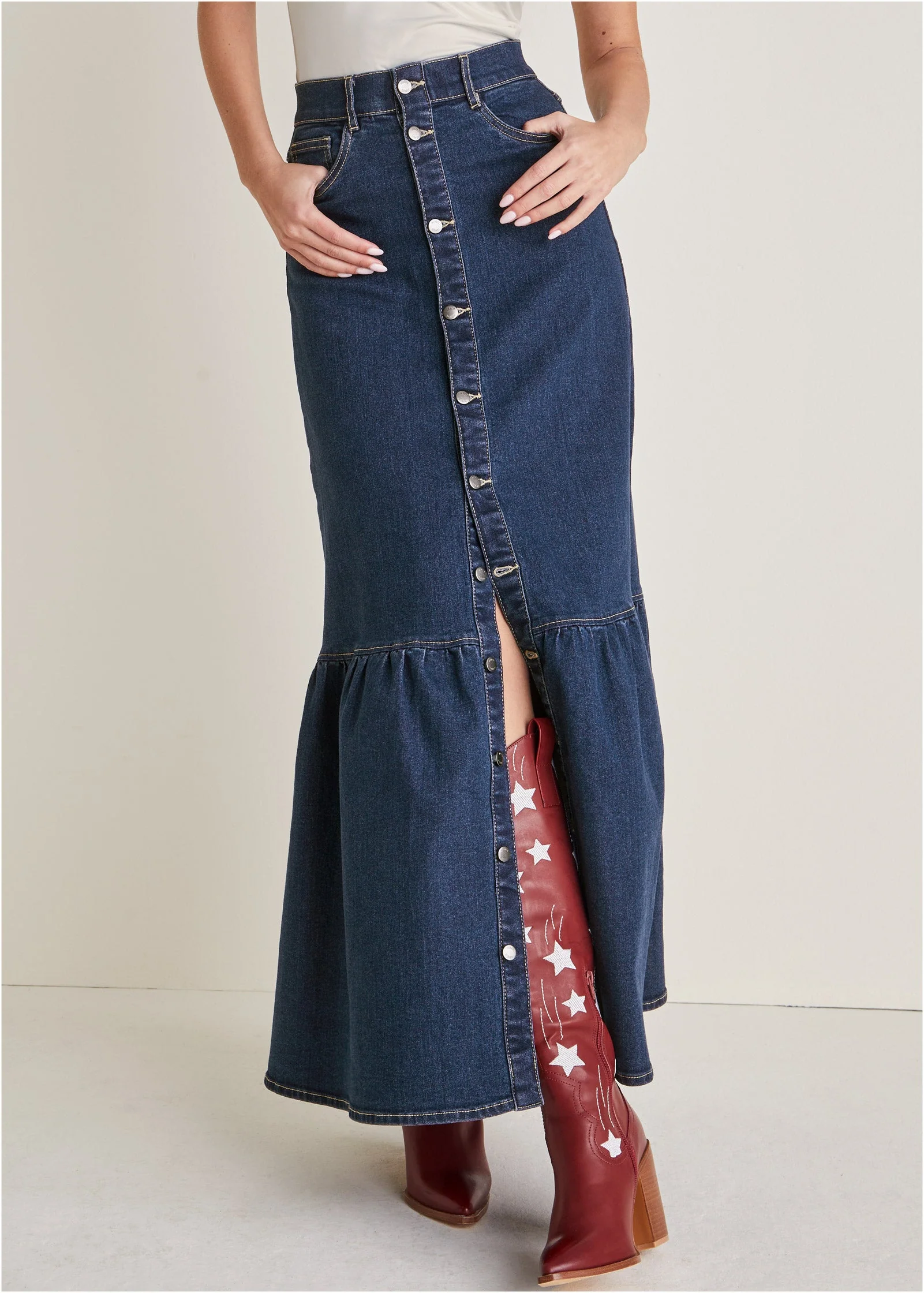 Denim Button Down Skirt - Dark Wash - Image 3