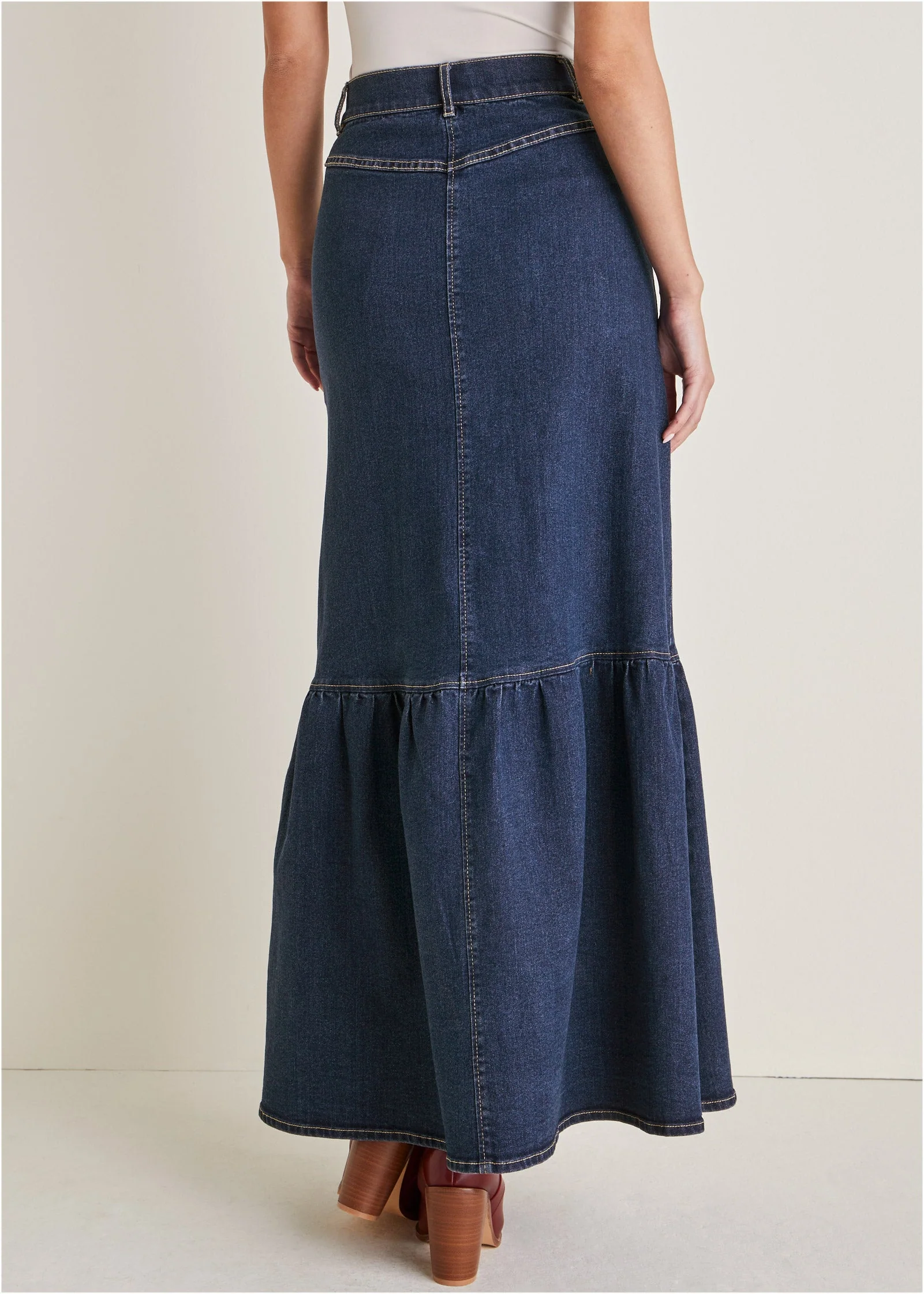 Denim Button Down Skirt - Dark Wash - Image 4