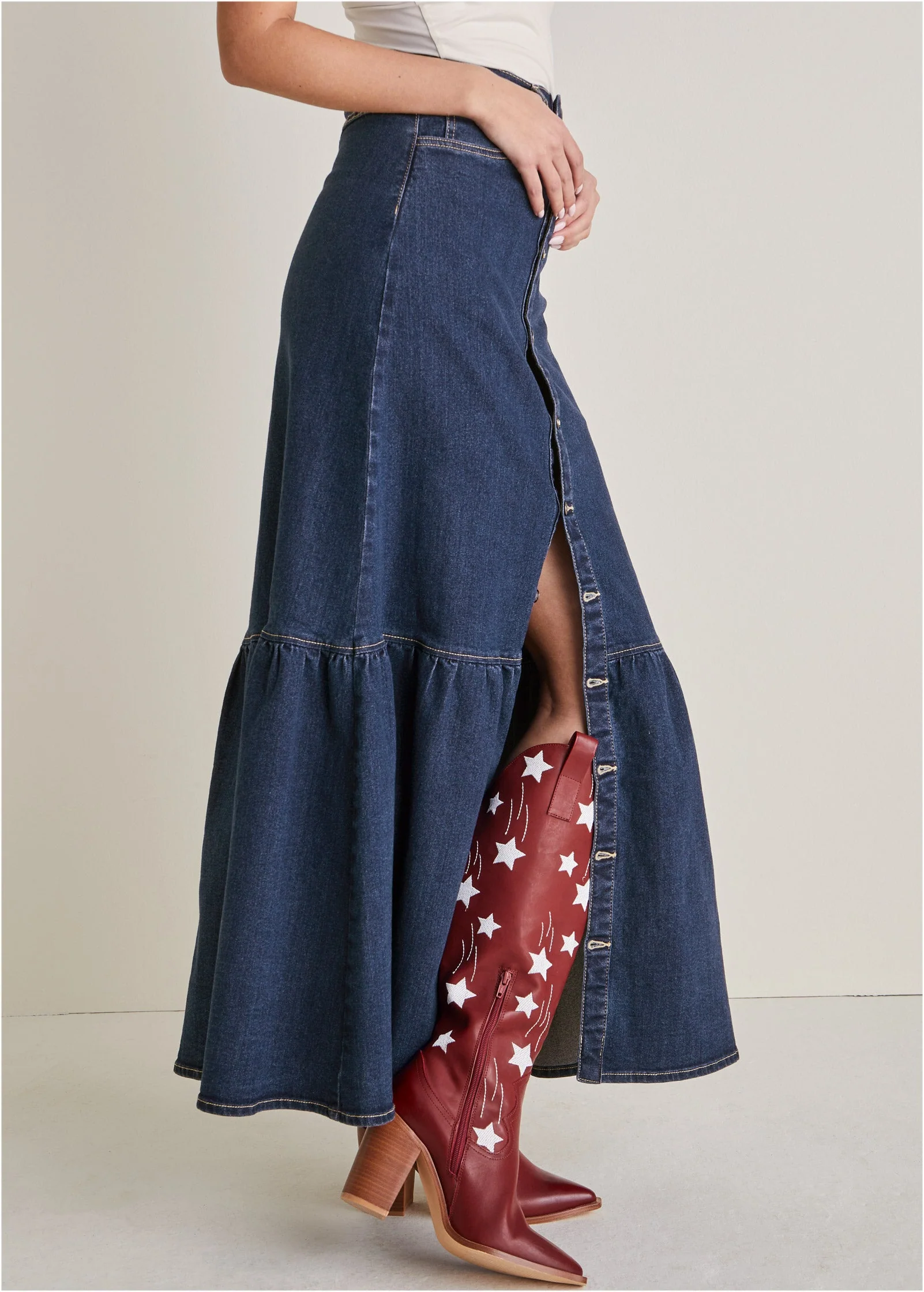 Denim Button Down Skirt - Dark Wash - Image 5