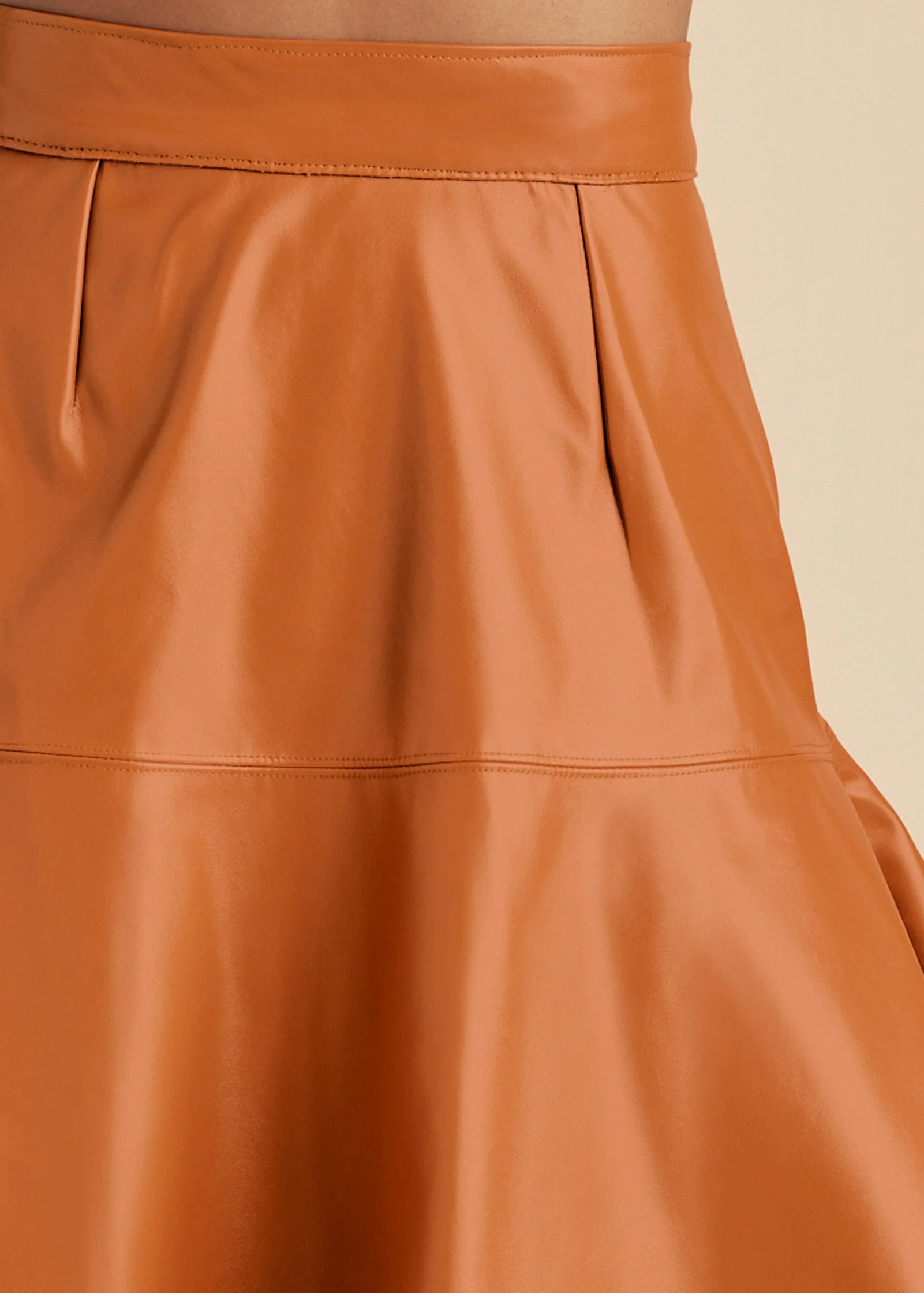 Faux Leather Trumpet Skirt - Cognac - Image 5