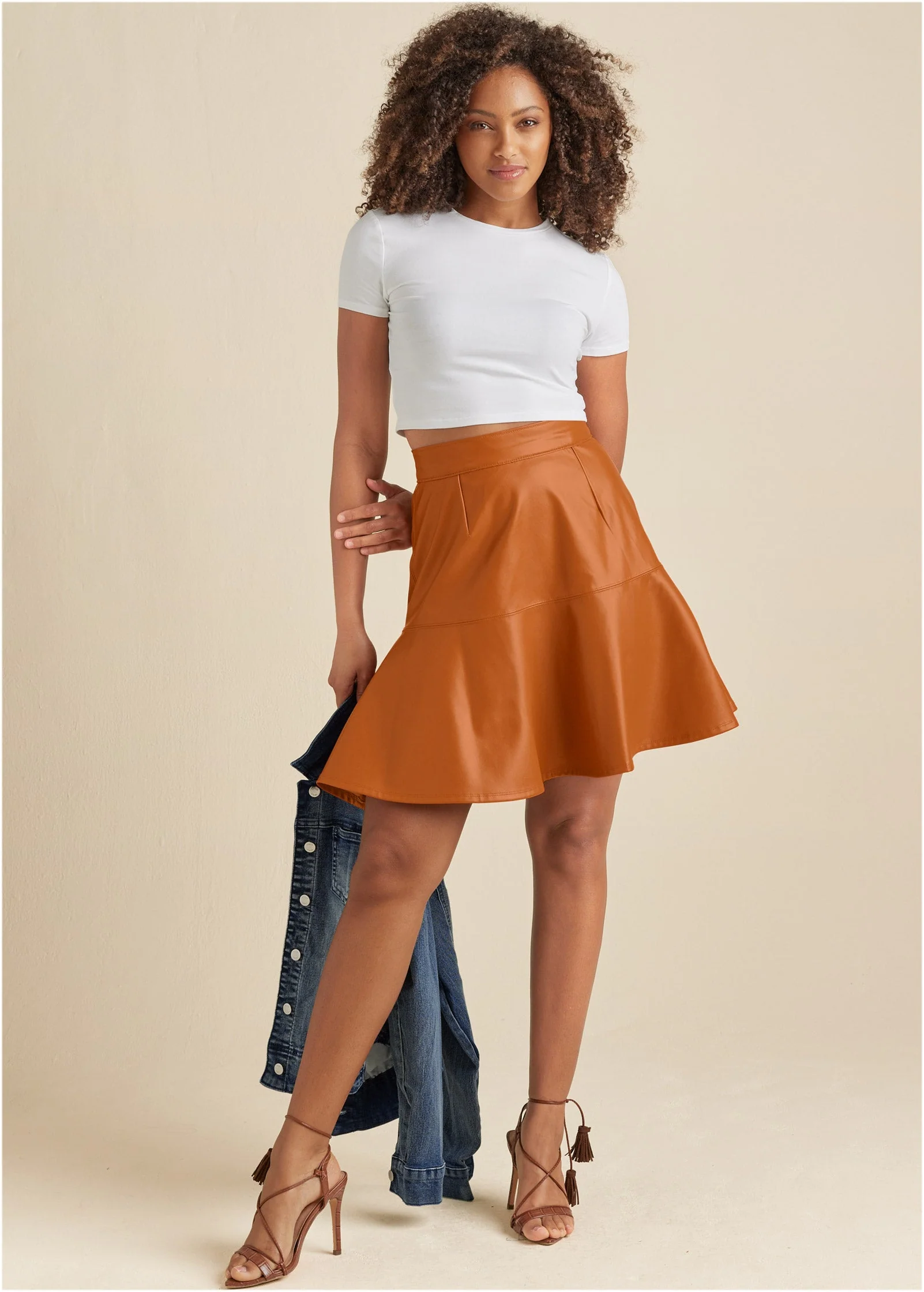 Faux Leather Trumpet Skirt - Cognac - Image 8