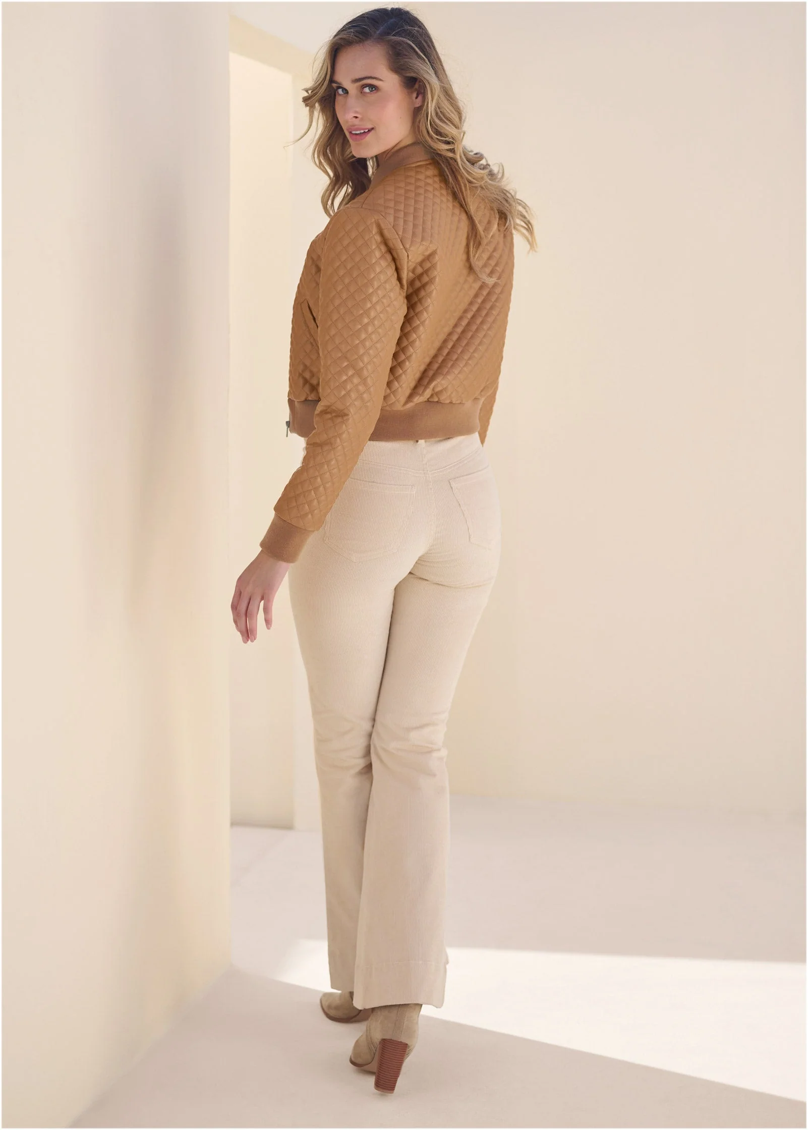 Faux-Leather Bomber Jacket - Tan - Image 3