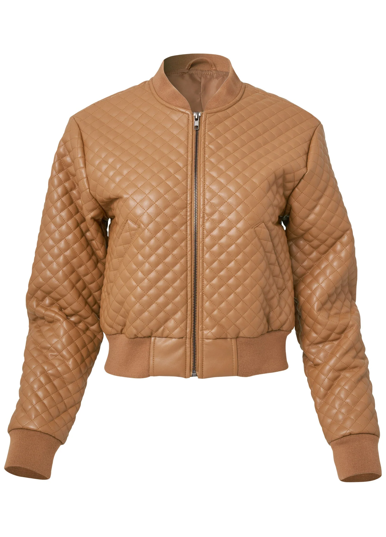 Faux-Leather Bomber Jacket - Tan - Image 6