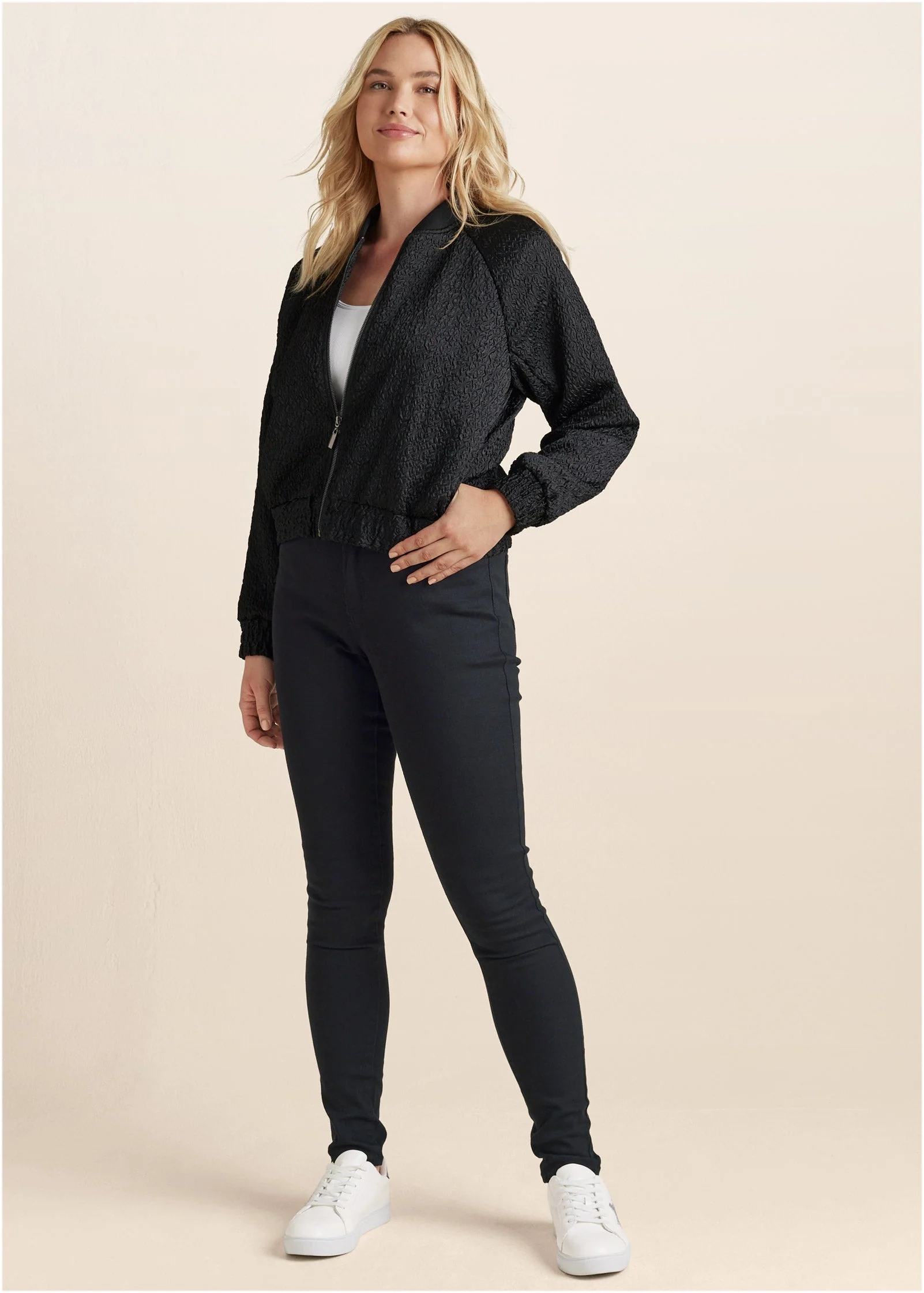 Texture Bomber Jacket - Jet Black - Image 8