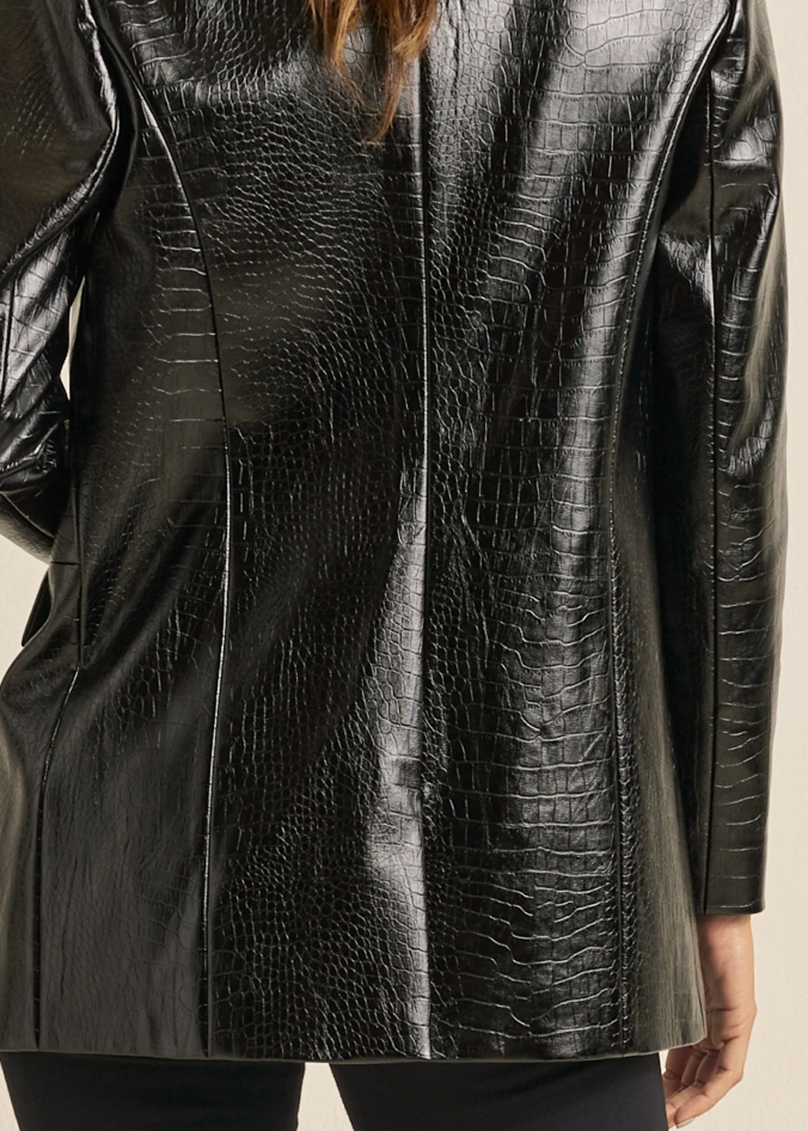 Faux Croc Blazer - Jet Black - Image 5