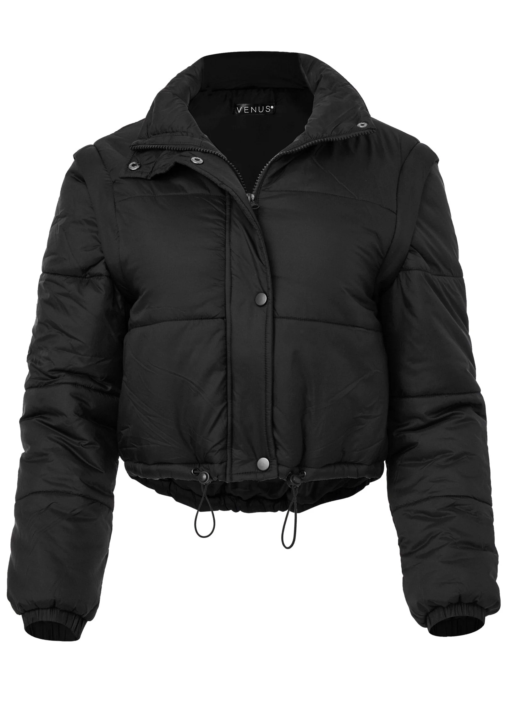 Convertible Puffer Coat - Black - Image 5