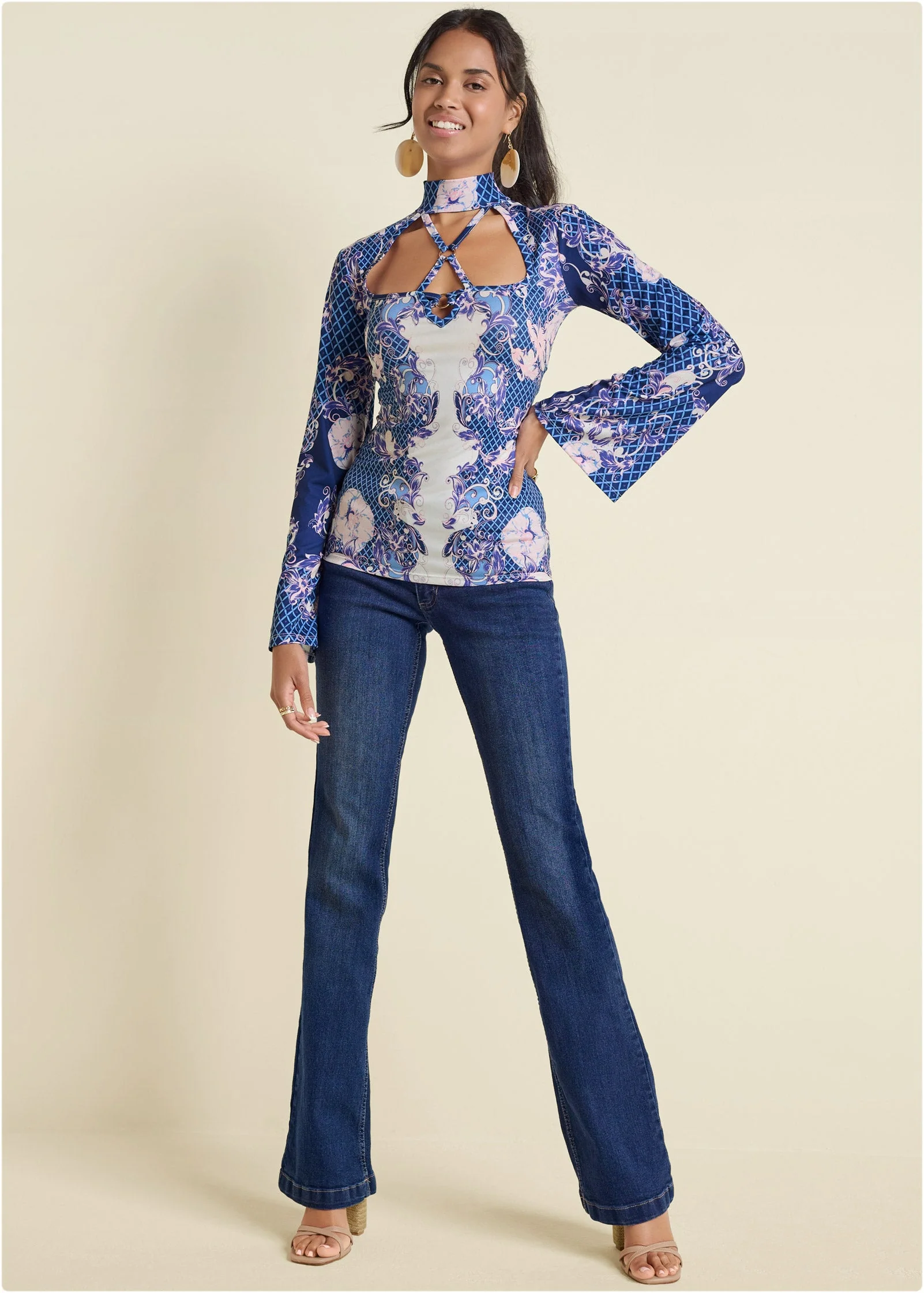 Strappy Mock-Neck Top - Purple Multi - Image 2