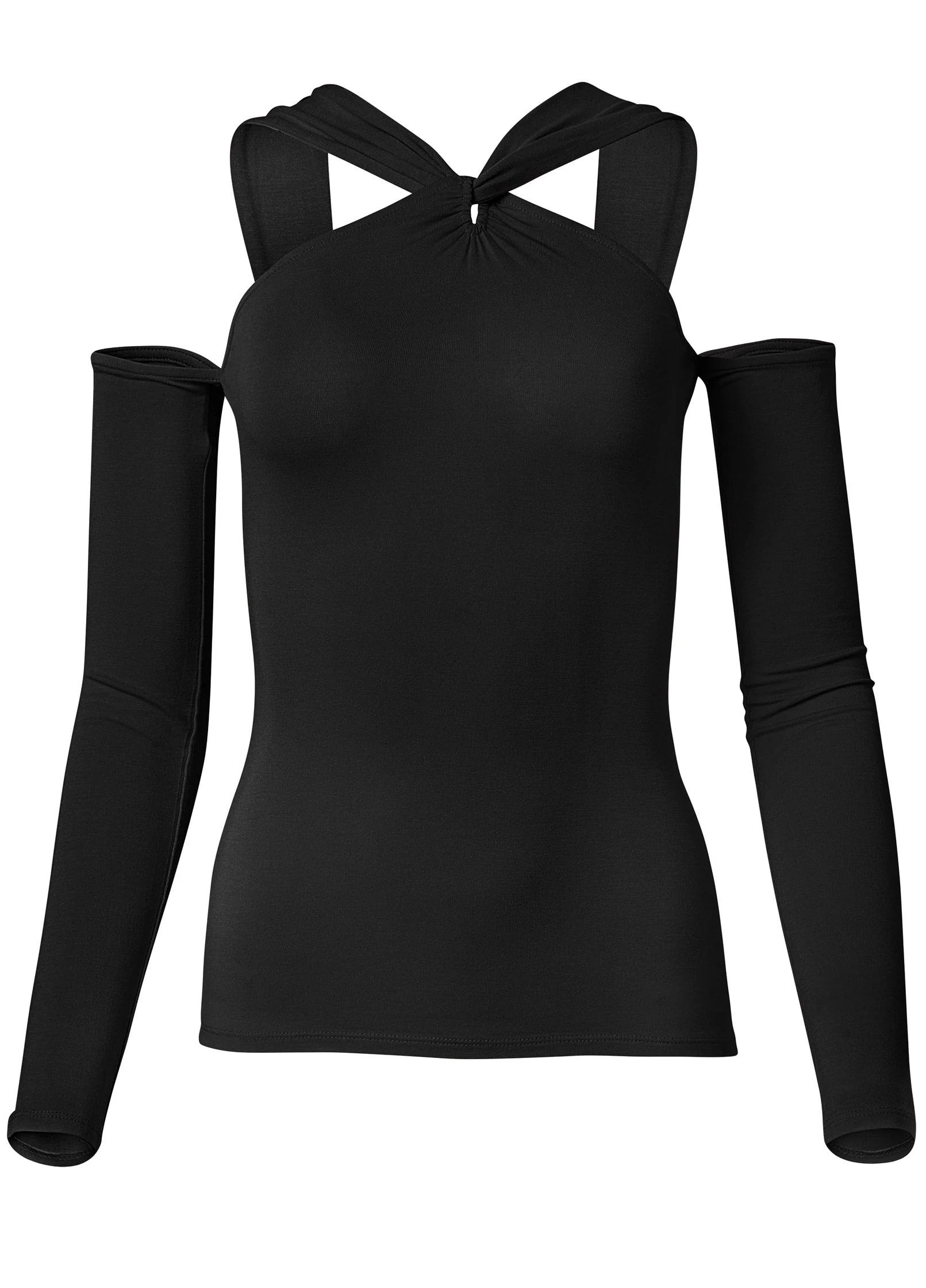 Cold-Shoulder Long Sleeve Top - Black - Image 6