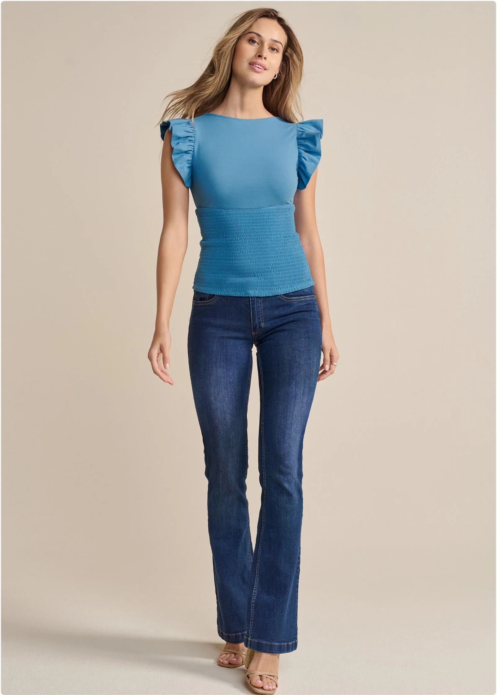 Smocked Ruffle Top - Blue - Image 2