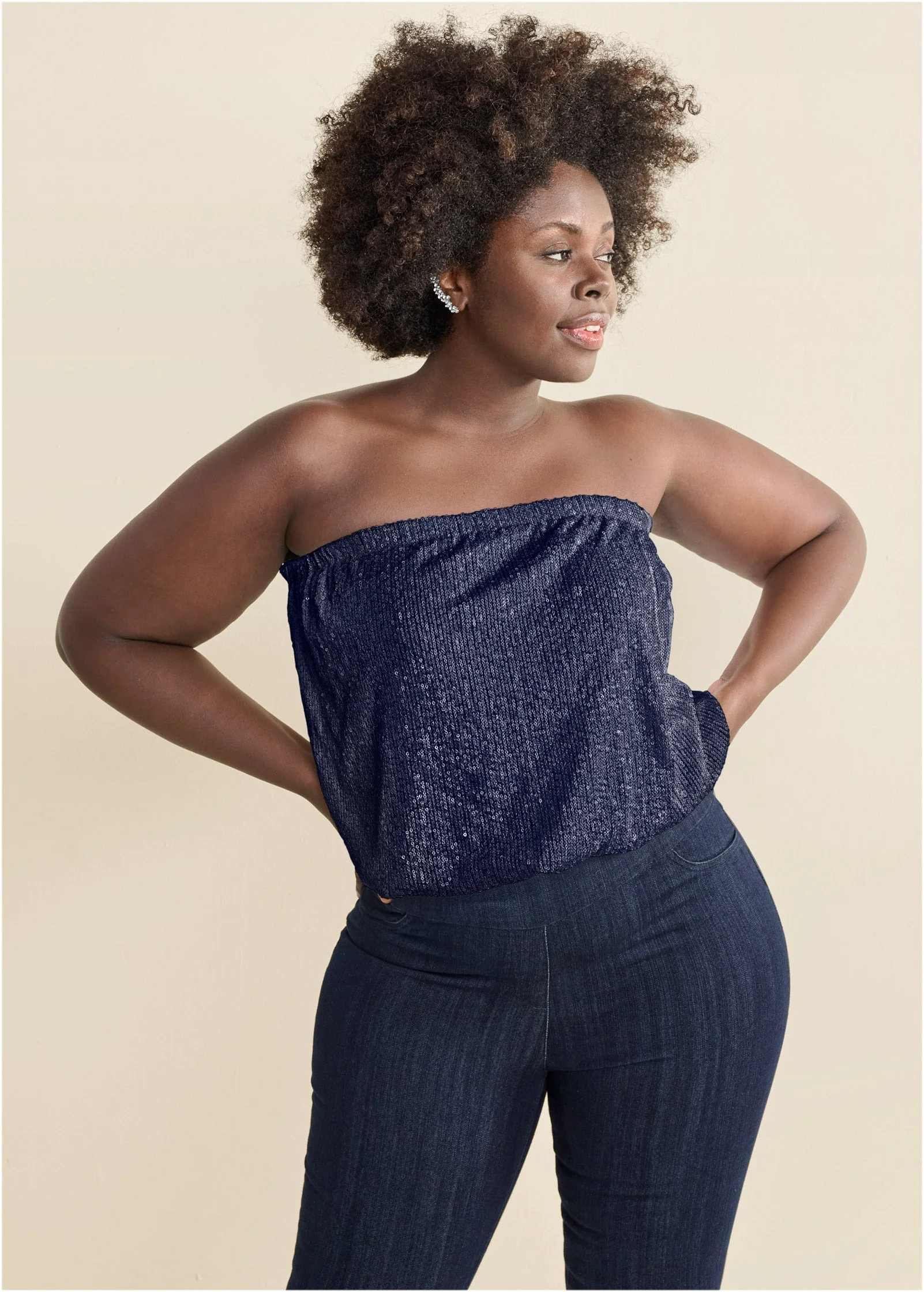 Sequin Tube Top - Navy - Image 7