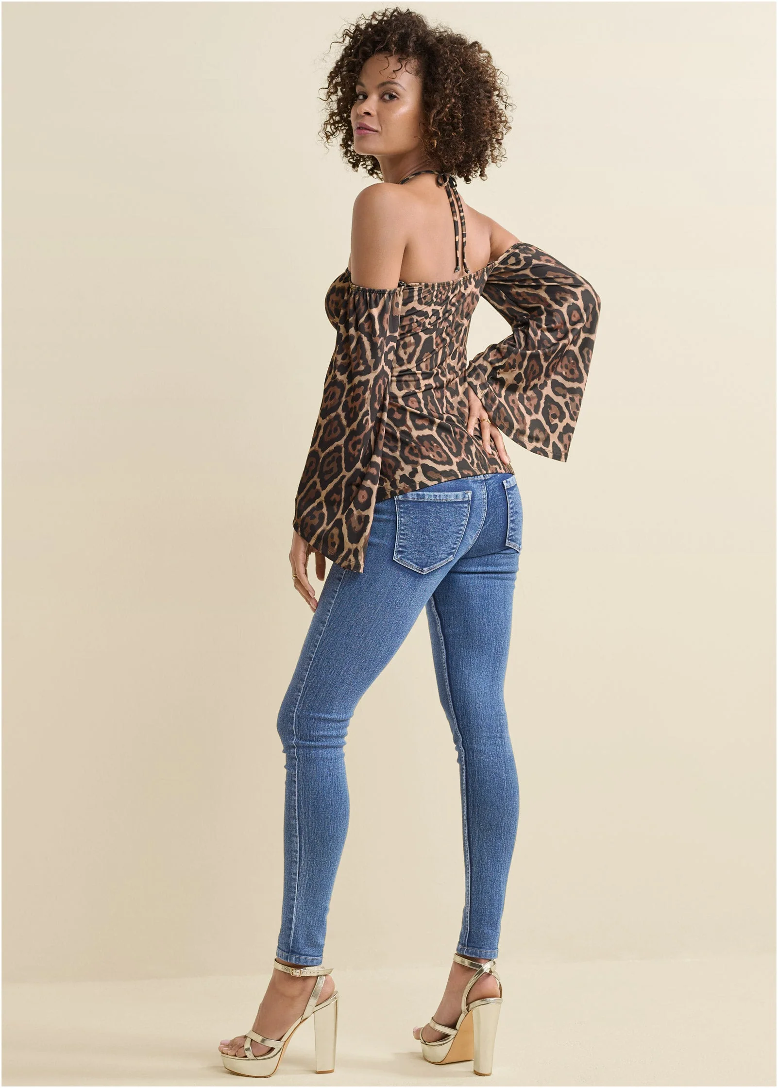 Halter Tie Animal Print Top - Brown & Black - Image 3