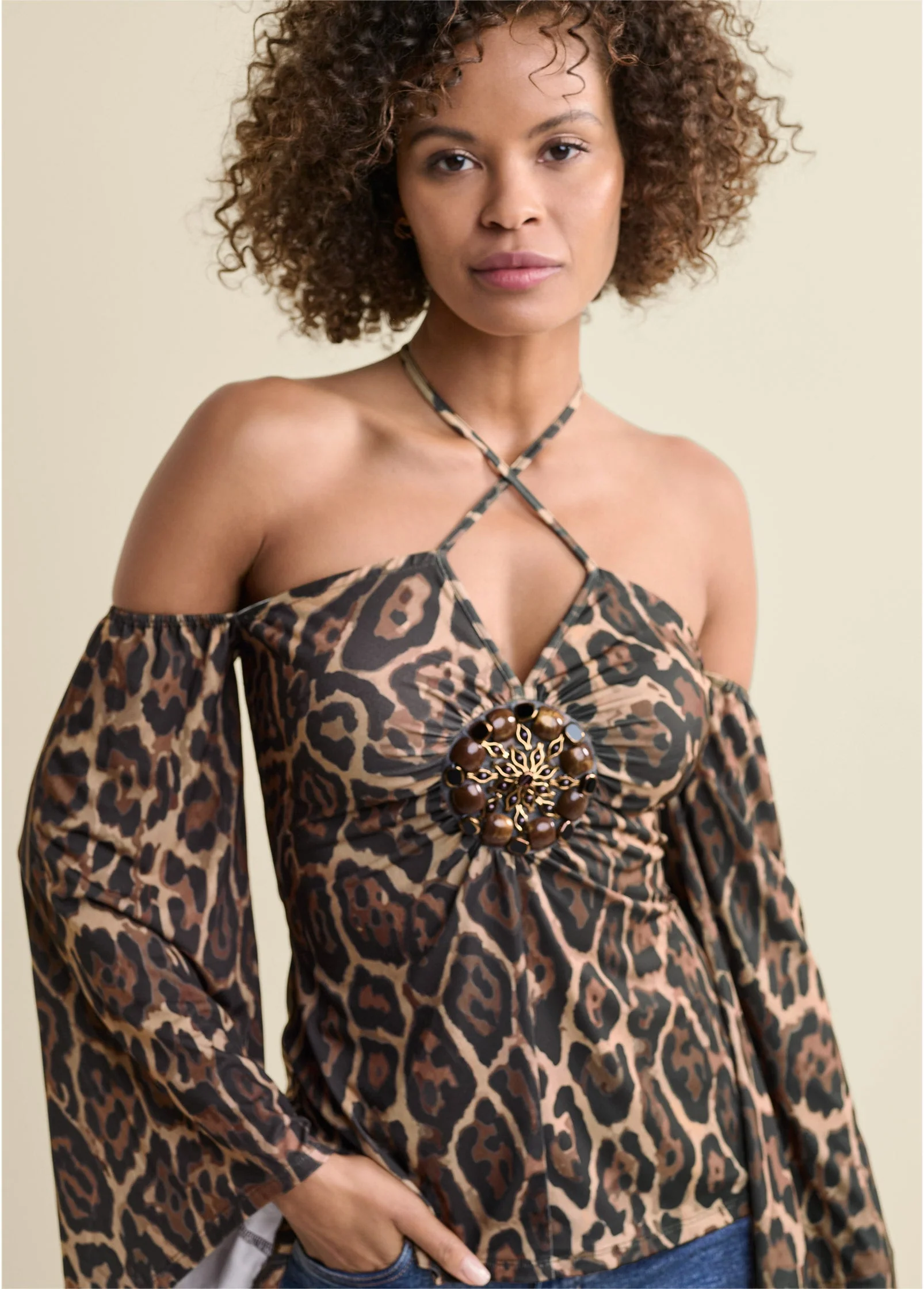 Halter Tie Animal Print Top - Brown & Black - Image 4