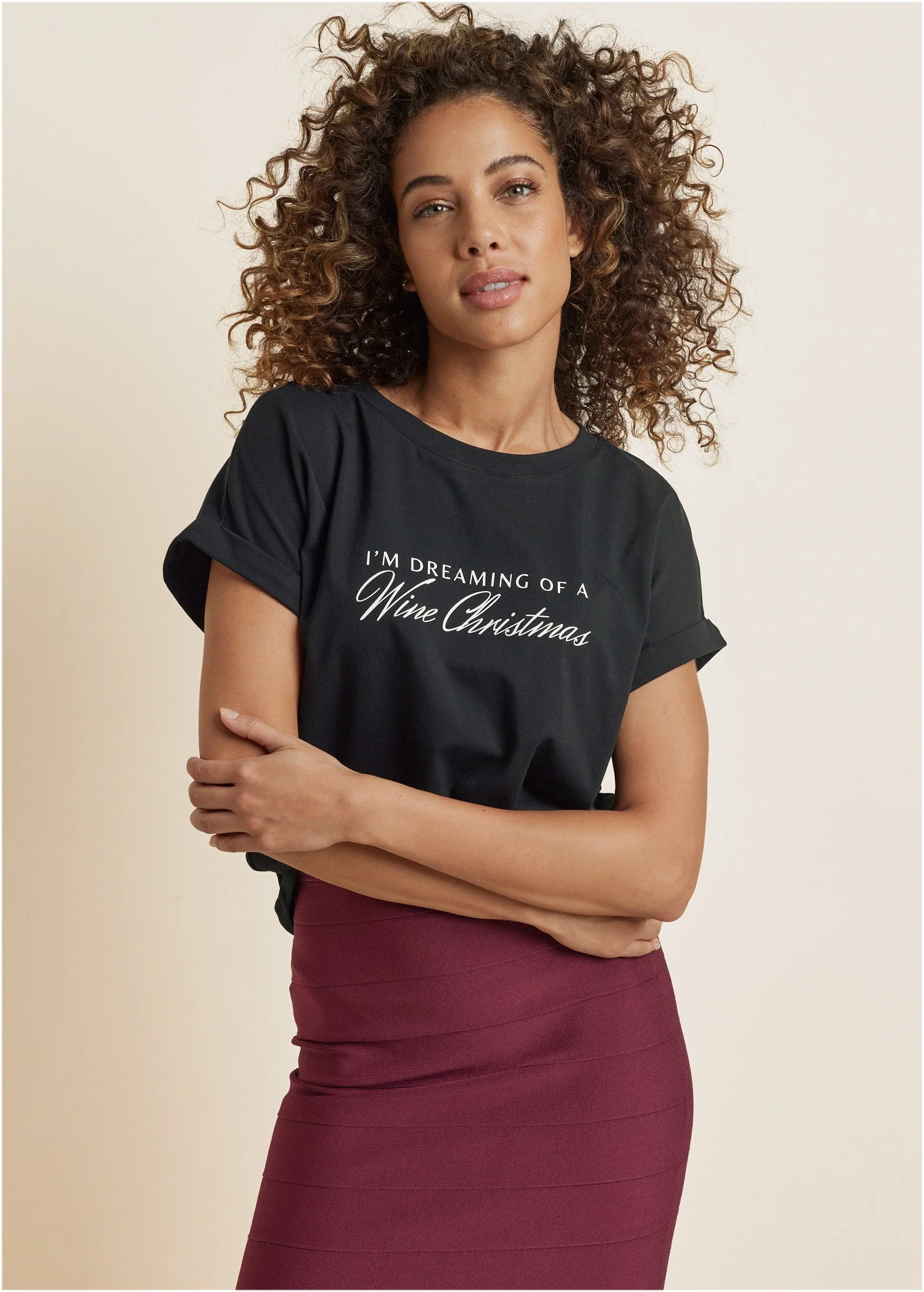 Wine Christmas Graphic Tee - Jet Black