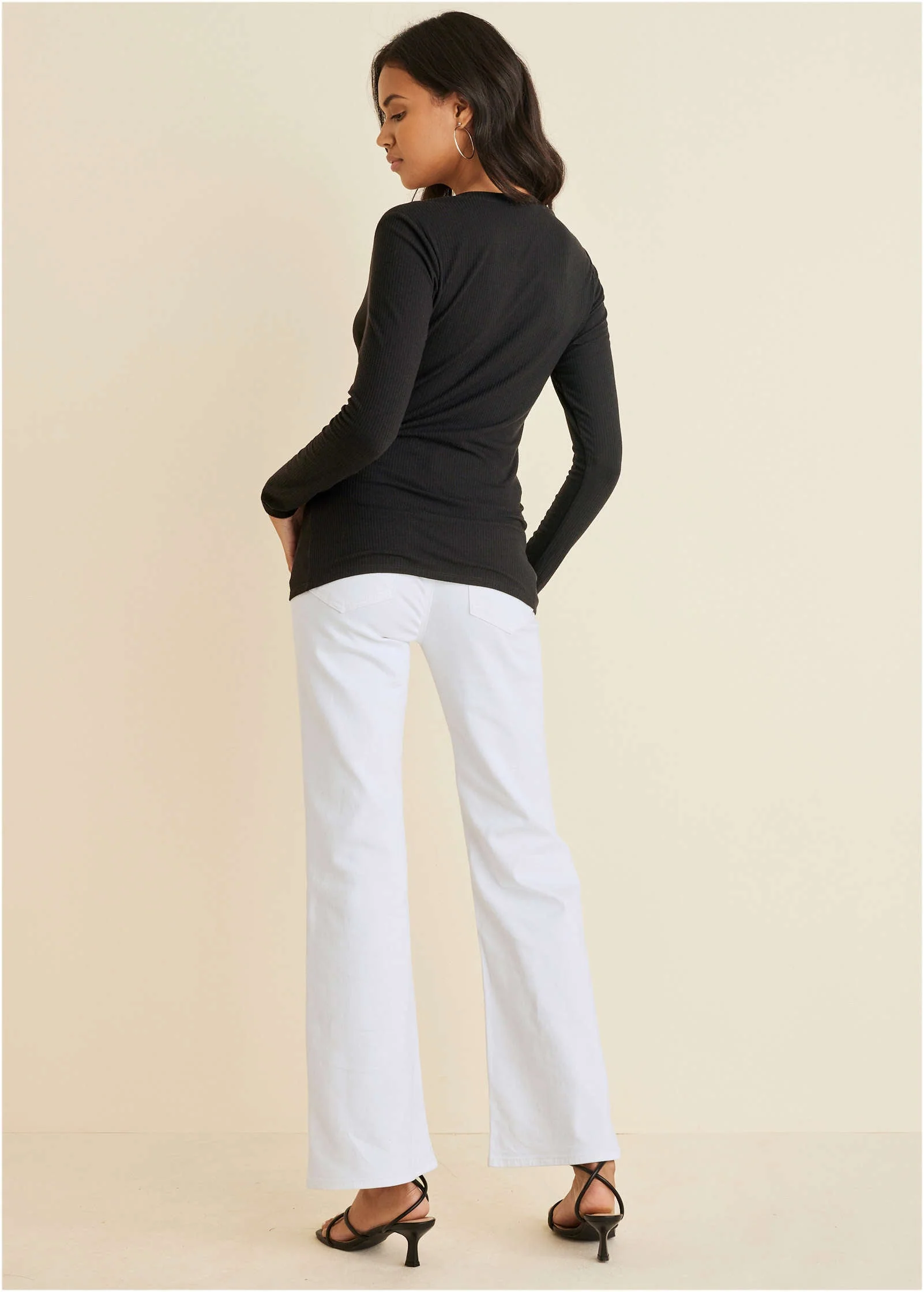 Ribbed Long Sleeve V-Neck - Black - Image 4
