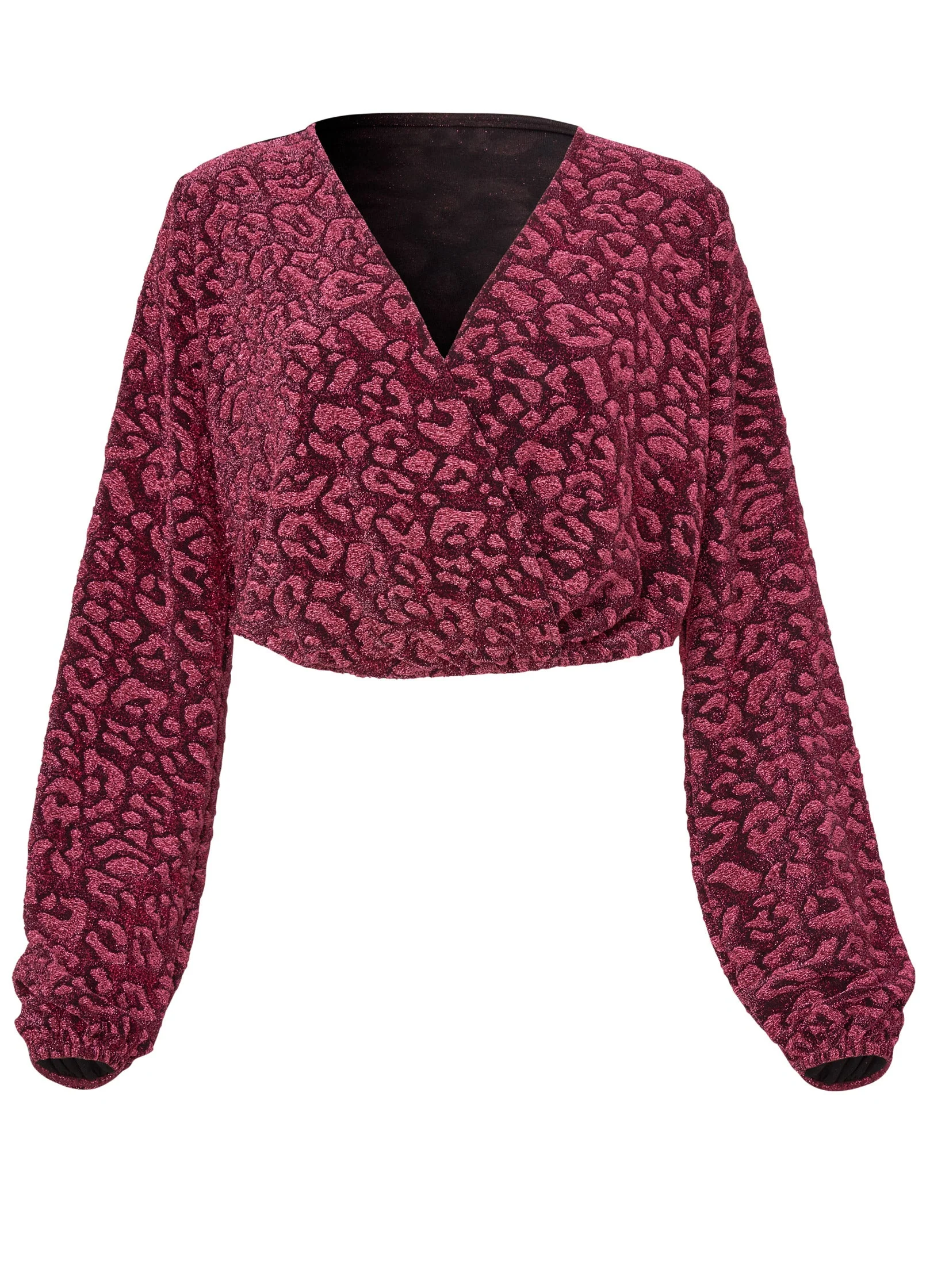 Lurex Wrap Crop Top - Black & Pink - Image 5