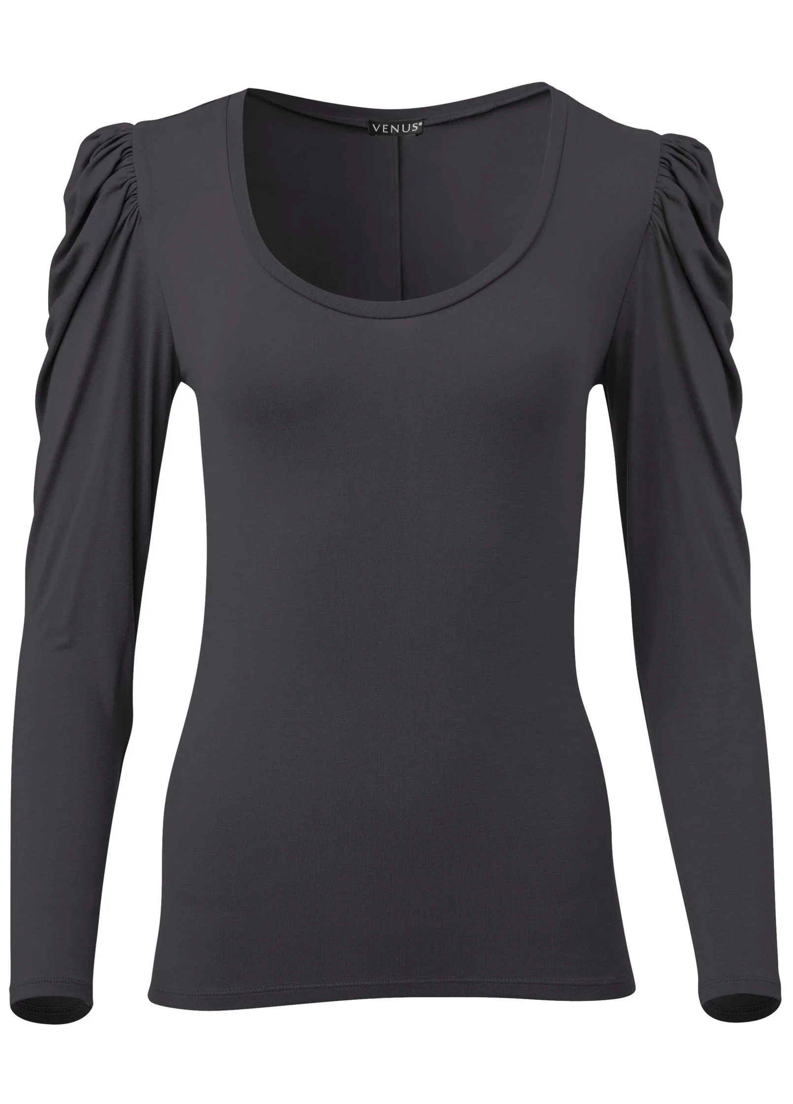 Puff Shoulder Long Sleeve Top - Black - Image 6
