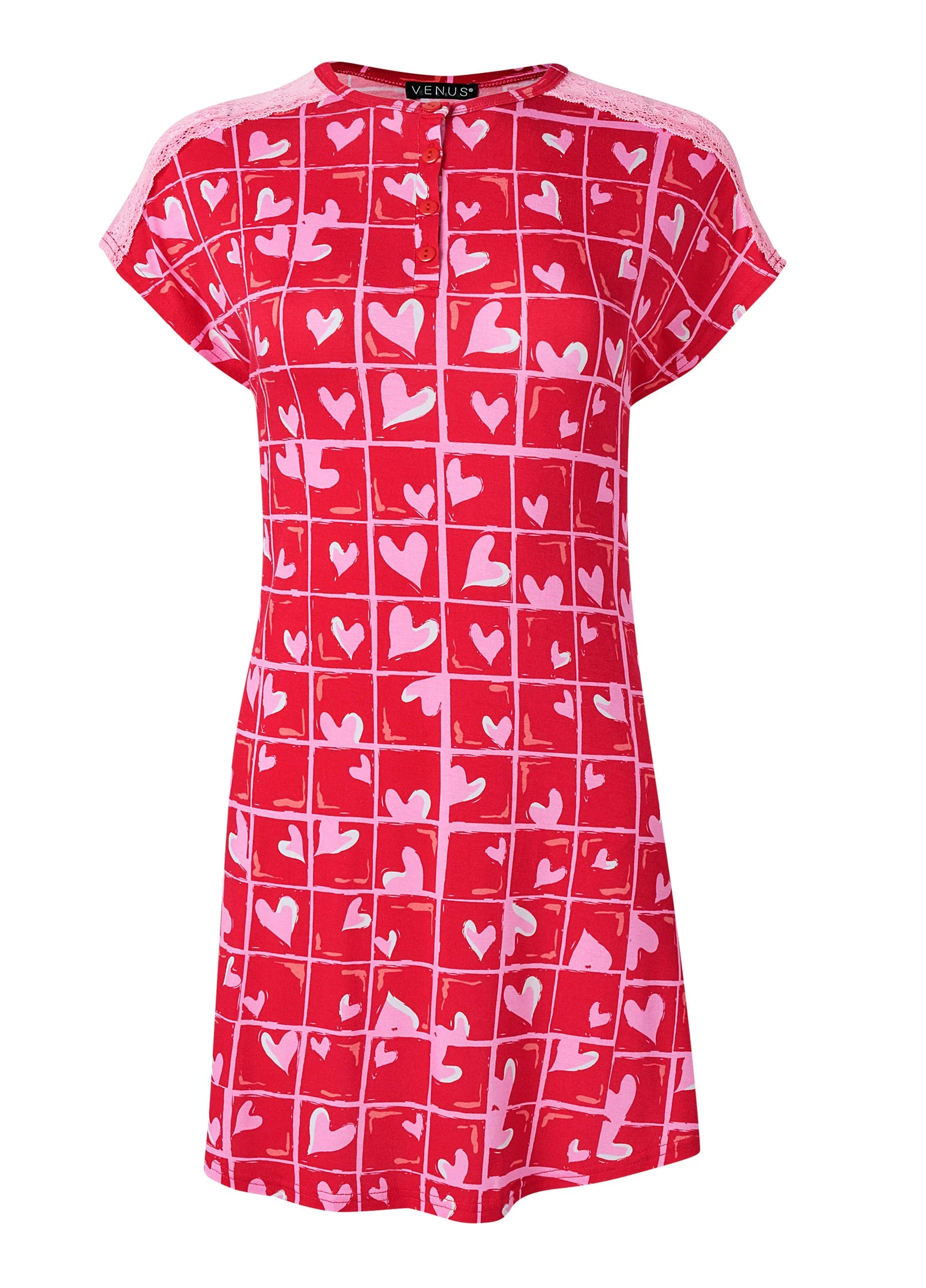 Lace Detail Nightgown - Candy Hearts - Image 4