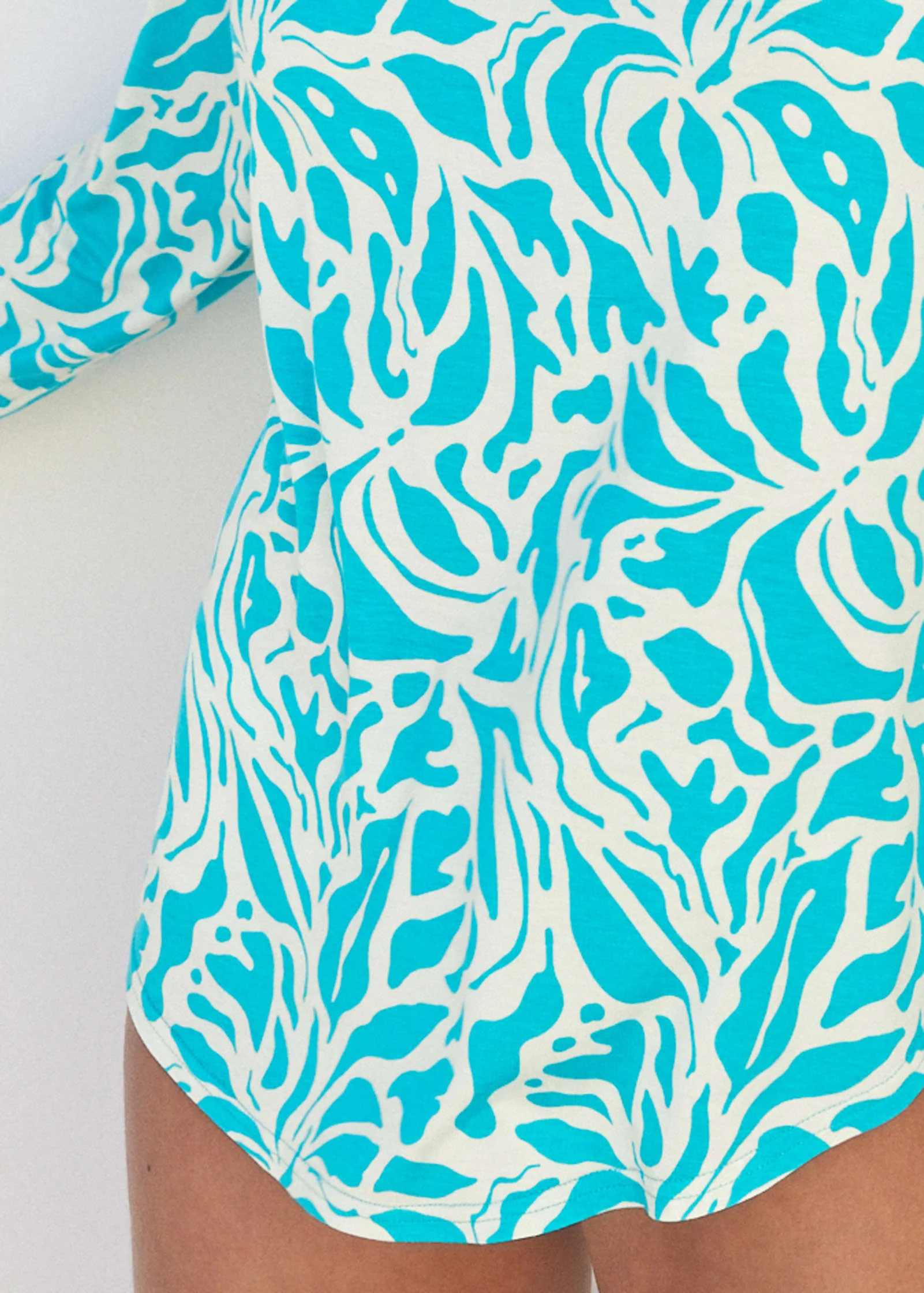Lace Back Pajama Top - Teal & White - Image 3