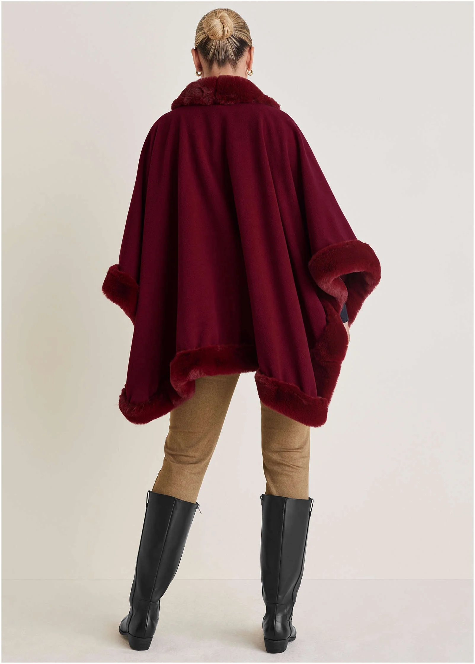 Fur Trim Wrap Shawl - Red - Image 4