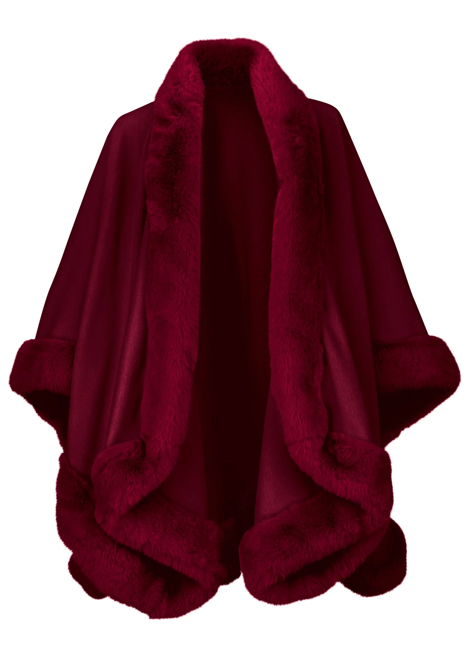 Fur Trim Wrap Shawl - Red - Image 6