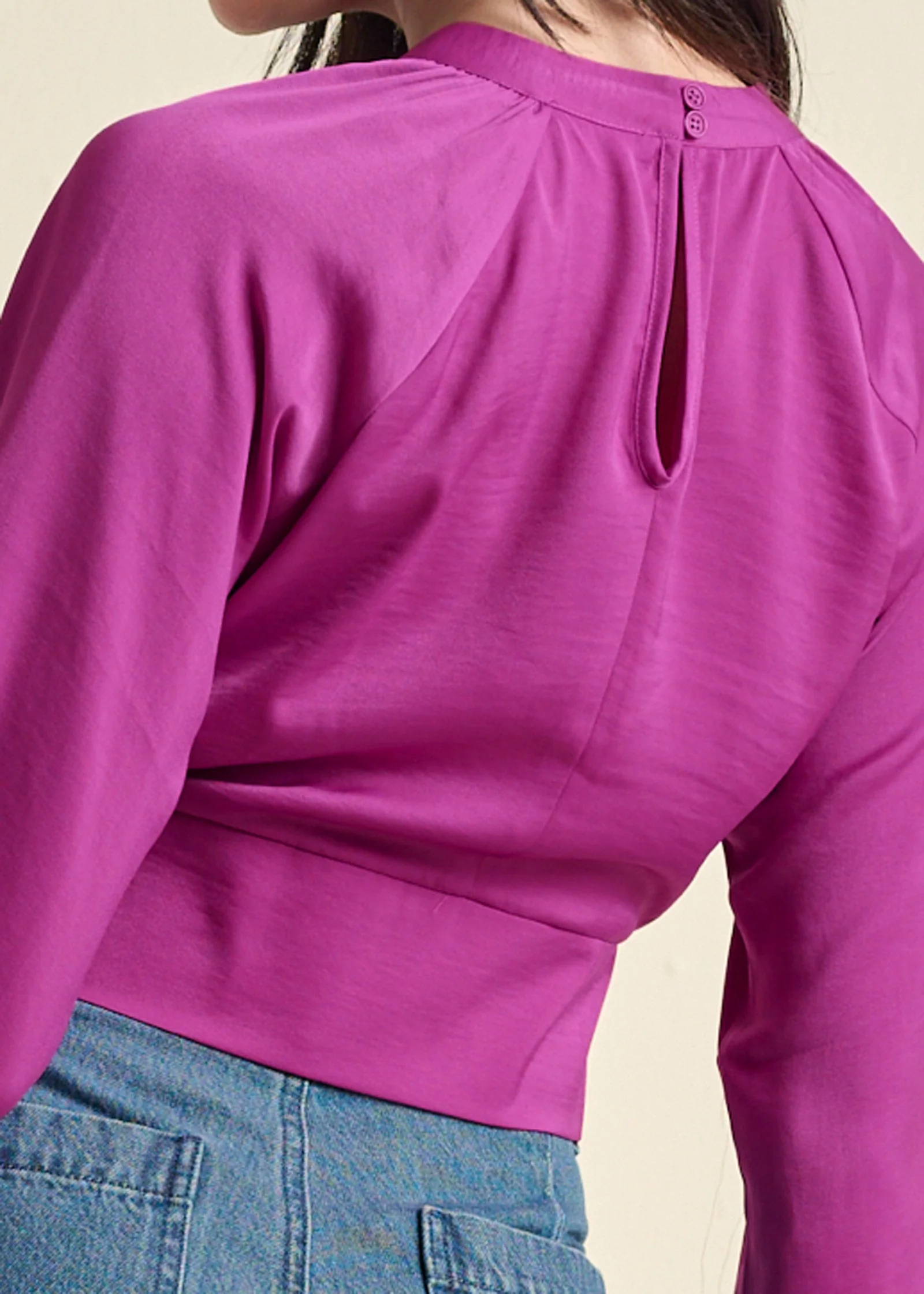 Cropped Cut-Out Blouse - Dark Pink - Image 5