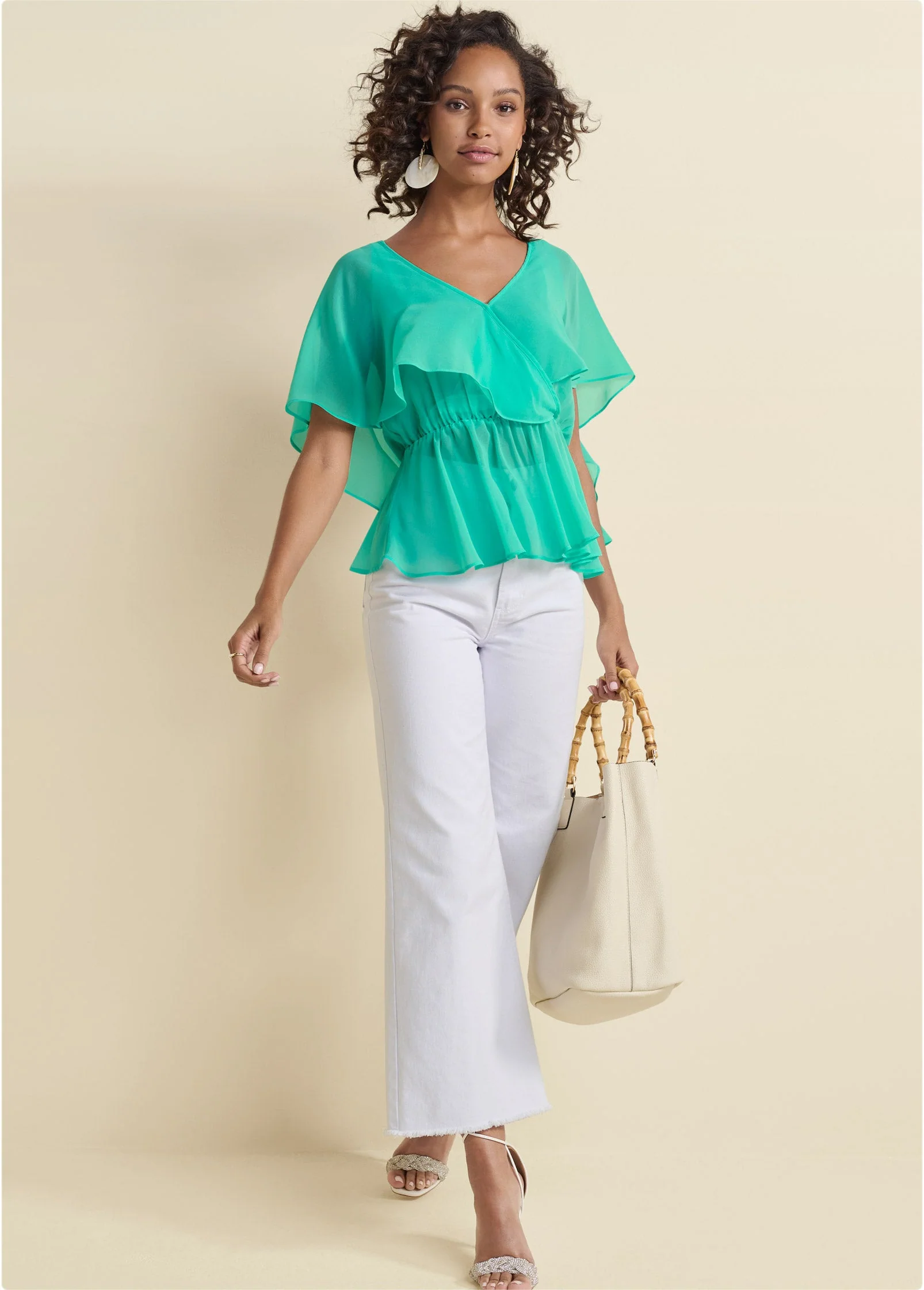 Wrap Chiffon Top - Turquoise - Image 2