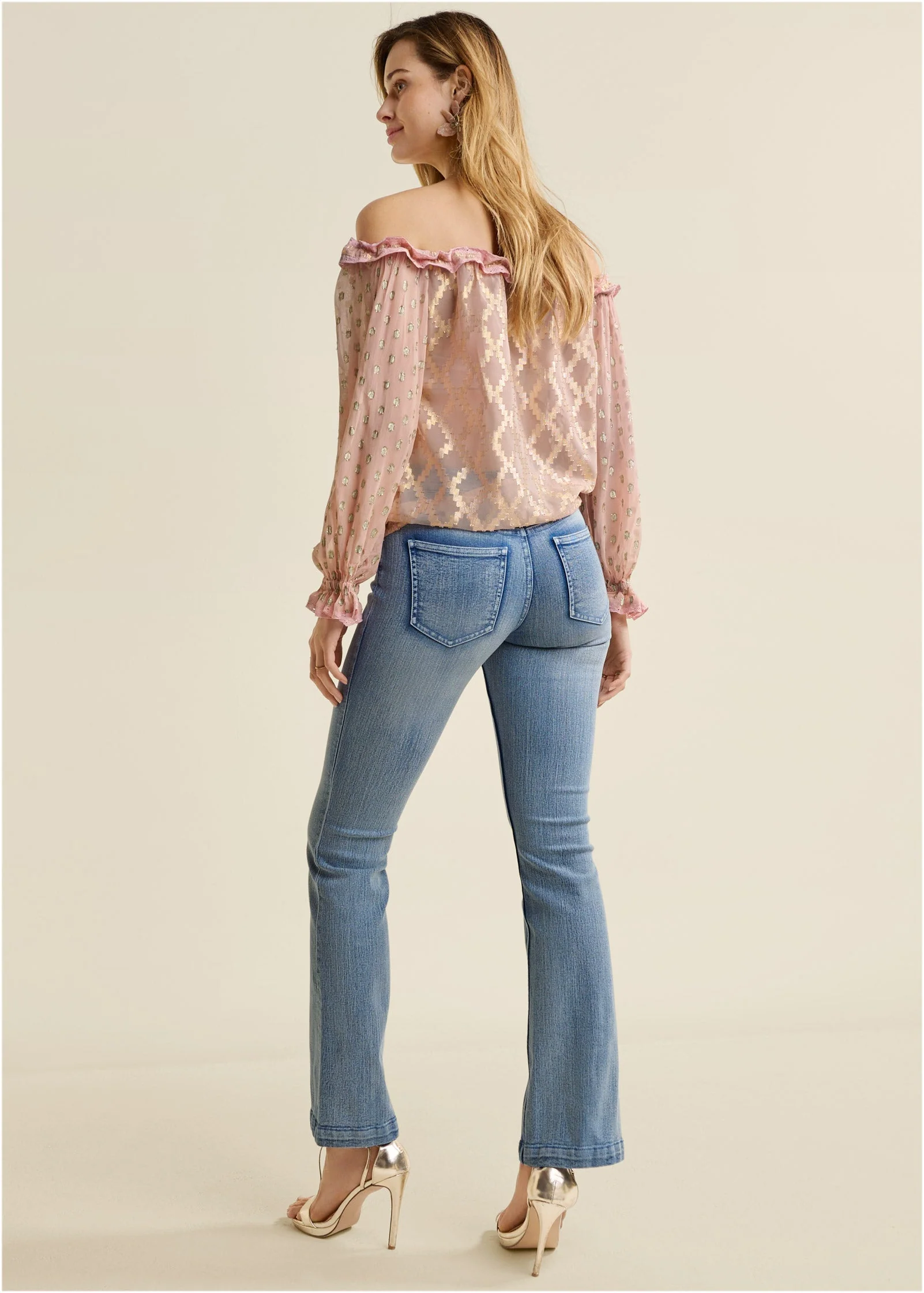 Off-The-Shoulder Ruffle Top - PINK & GOLD - Image 3
