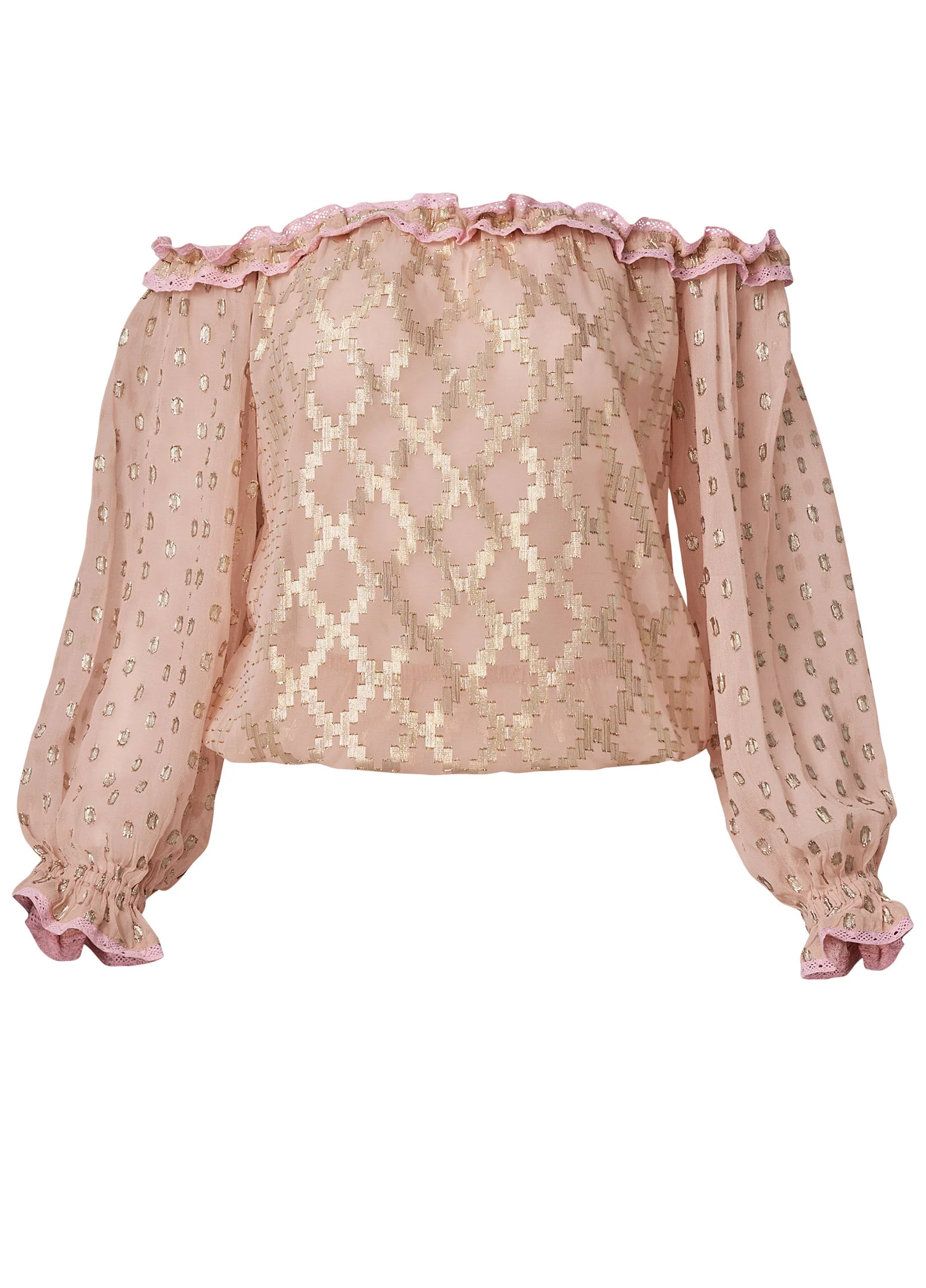 Off-The-Shoulder Ruffle Top - PINK & GOLD - Image 6