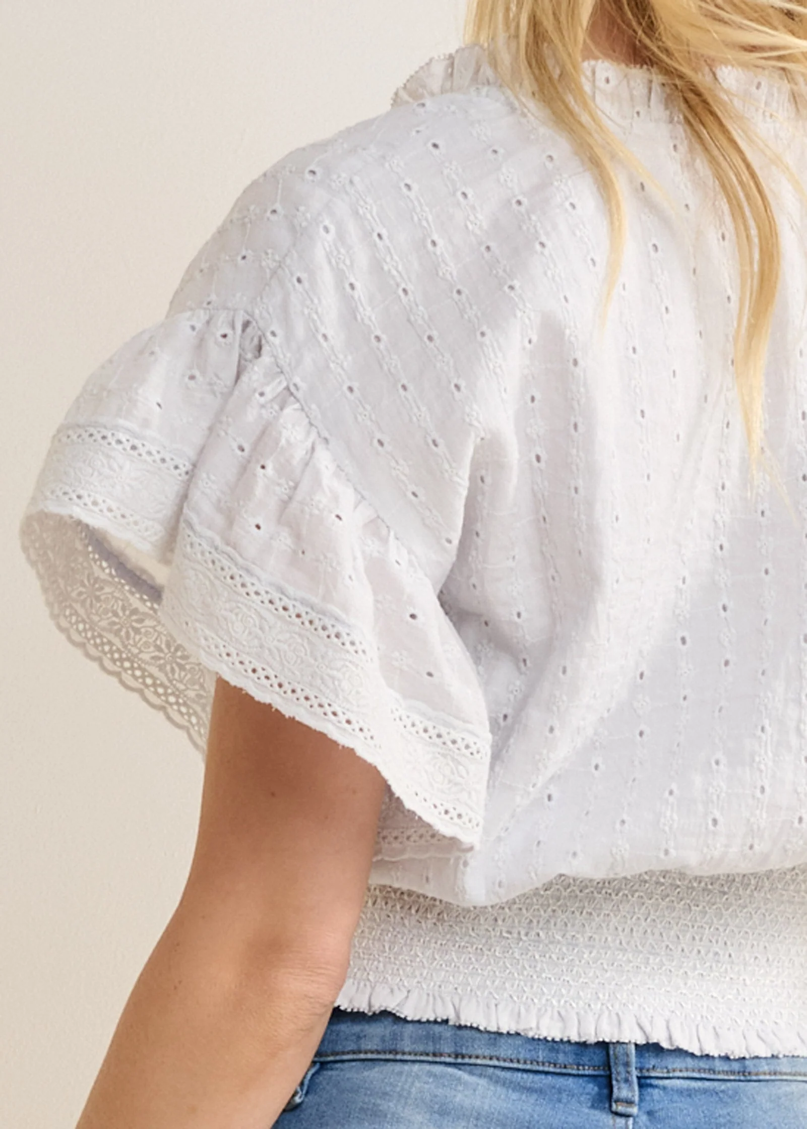 Eyelet Flutter Sleeve Top - Cloud Dancer - Image 5