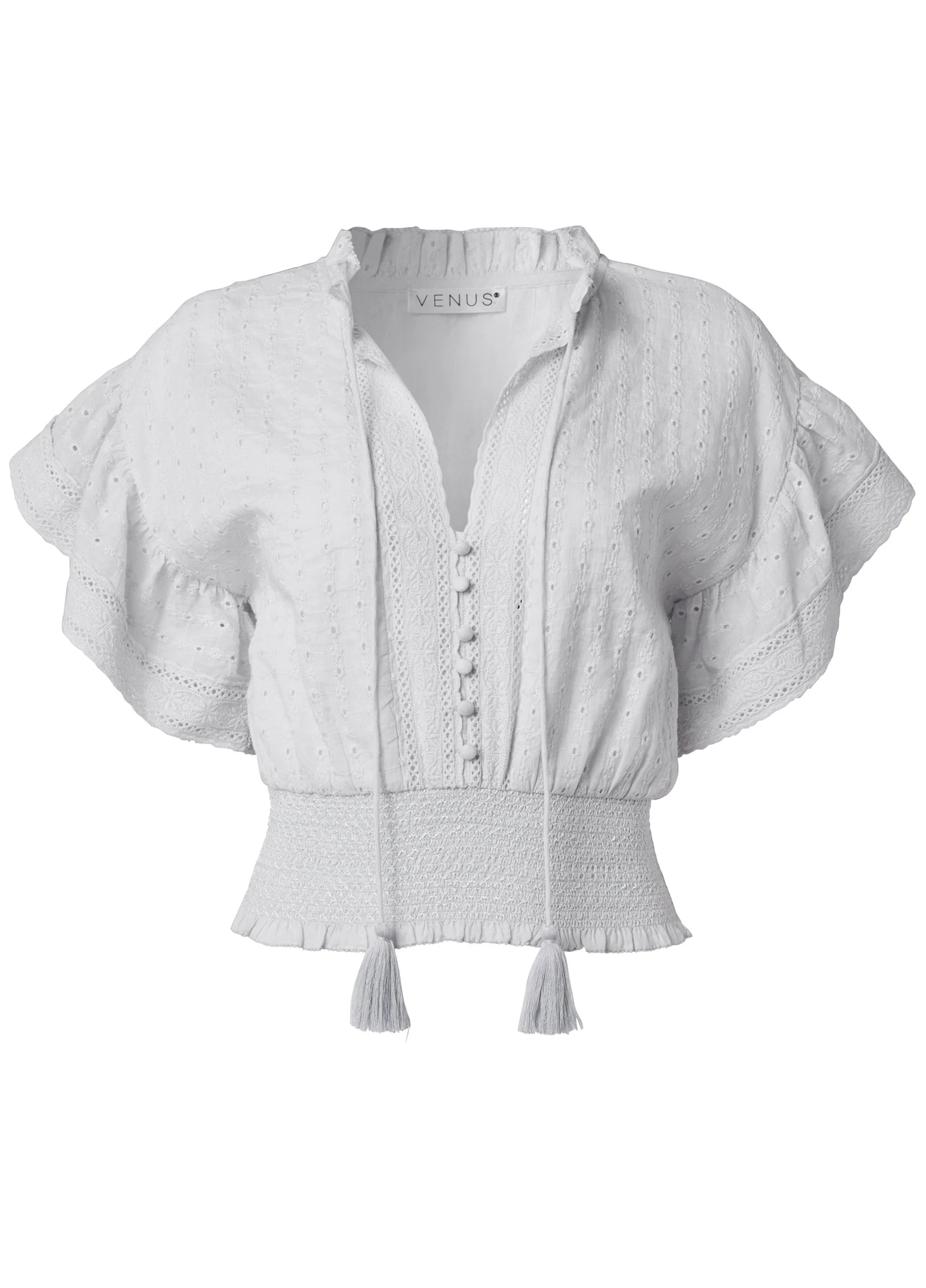 Eyelet Flutter Sleeve Top - Cloud Dancer - Image 6