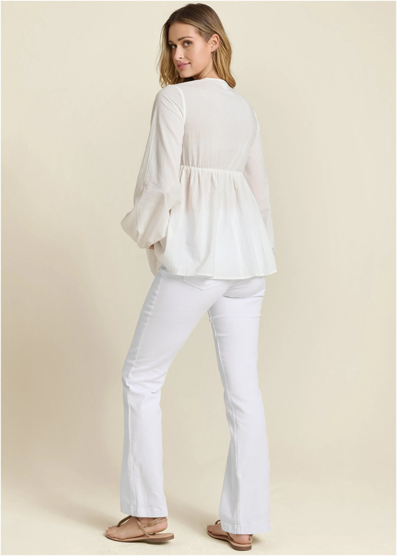 Macrame Babydoll V-Neck Top - Off White - Image 3