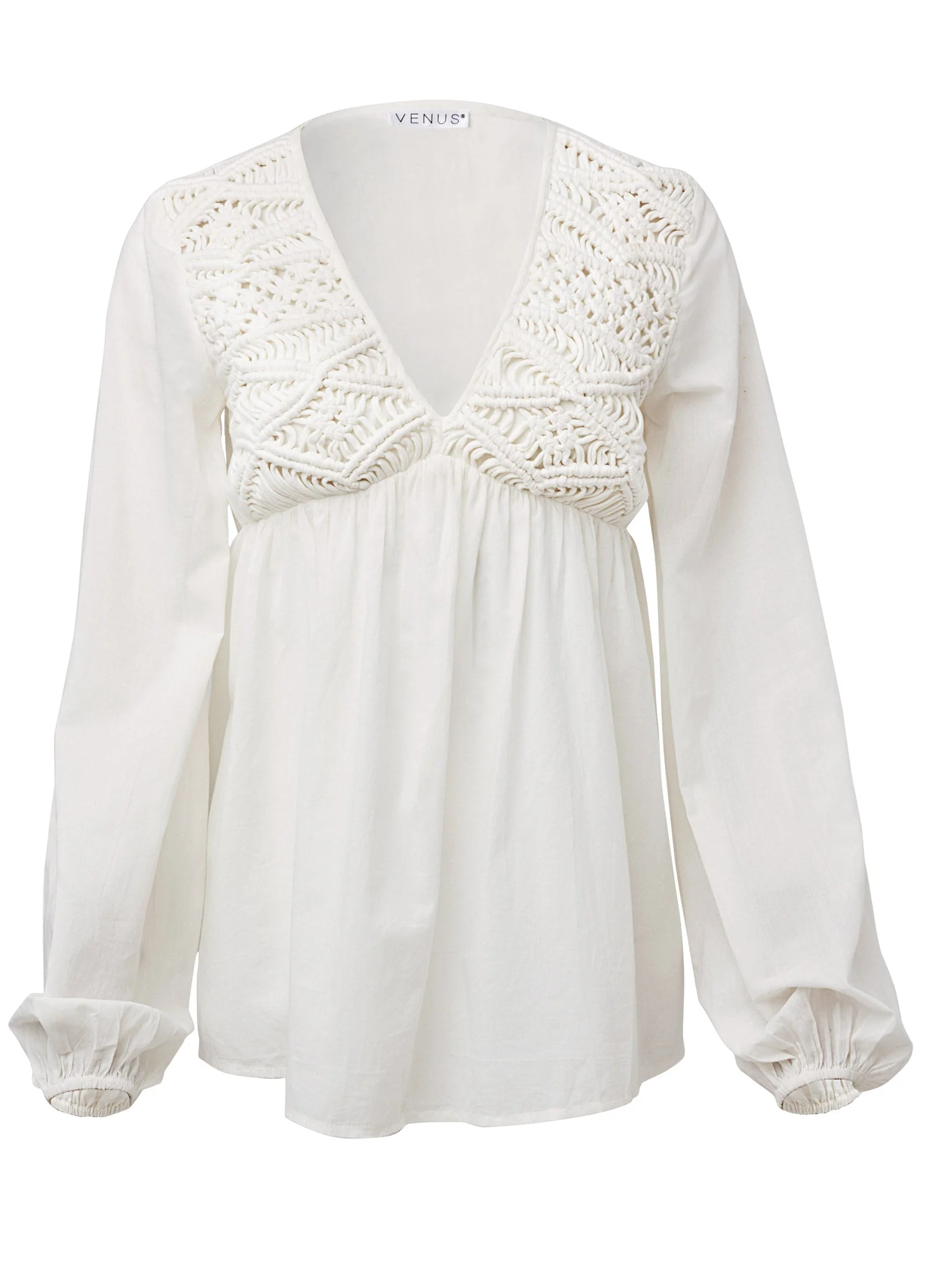 Macrame Babydoll V-Neck Top - Off White - Image 6