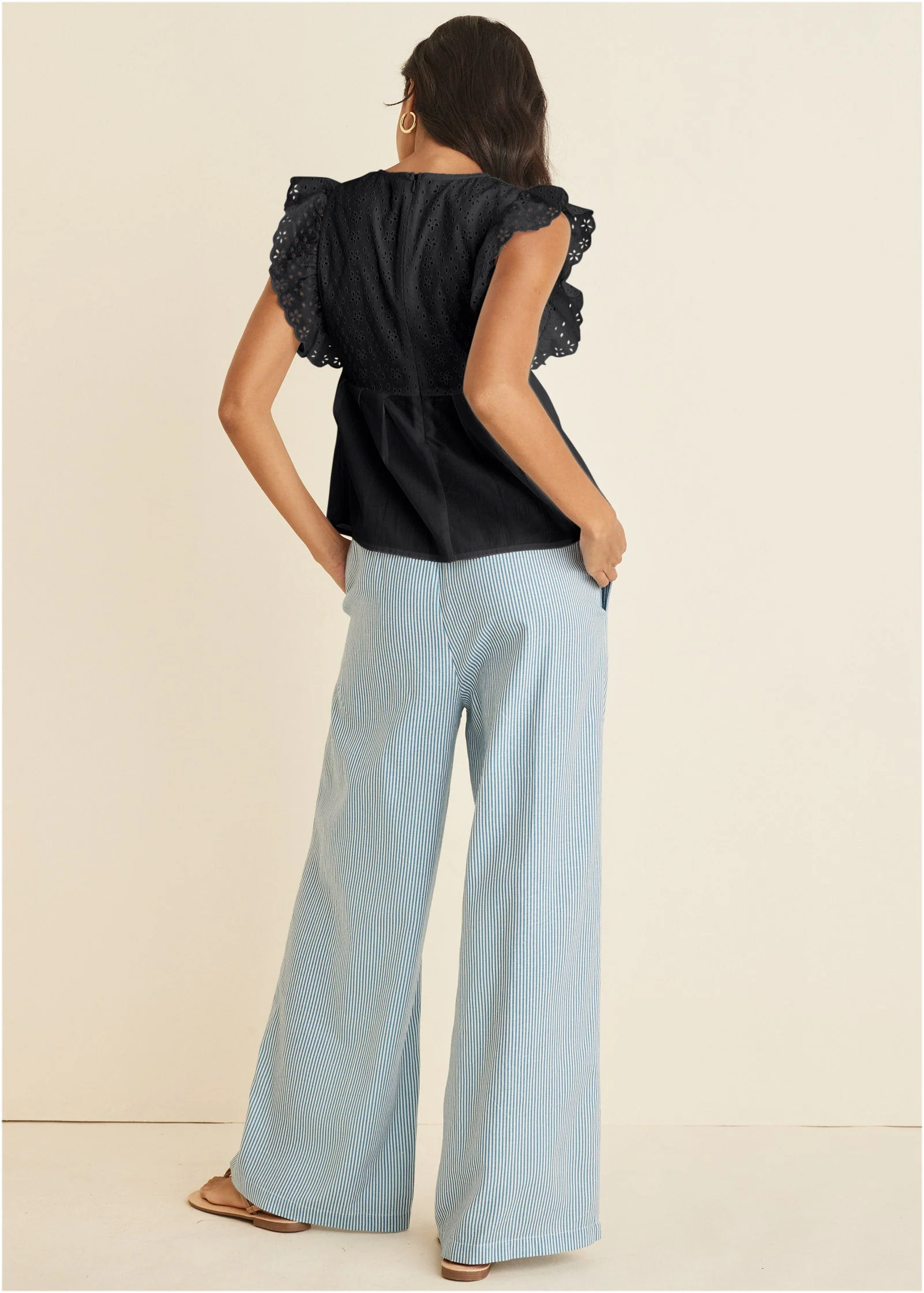 Eyelet Ruffle Tank - Jet Black - Image 2
